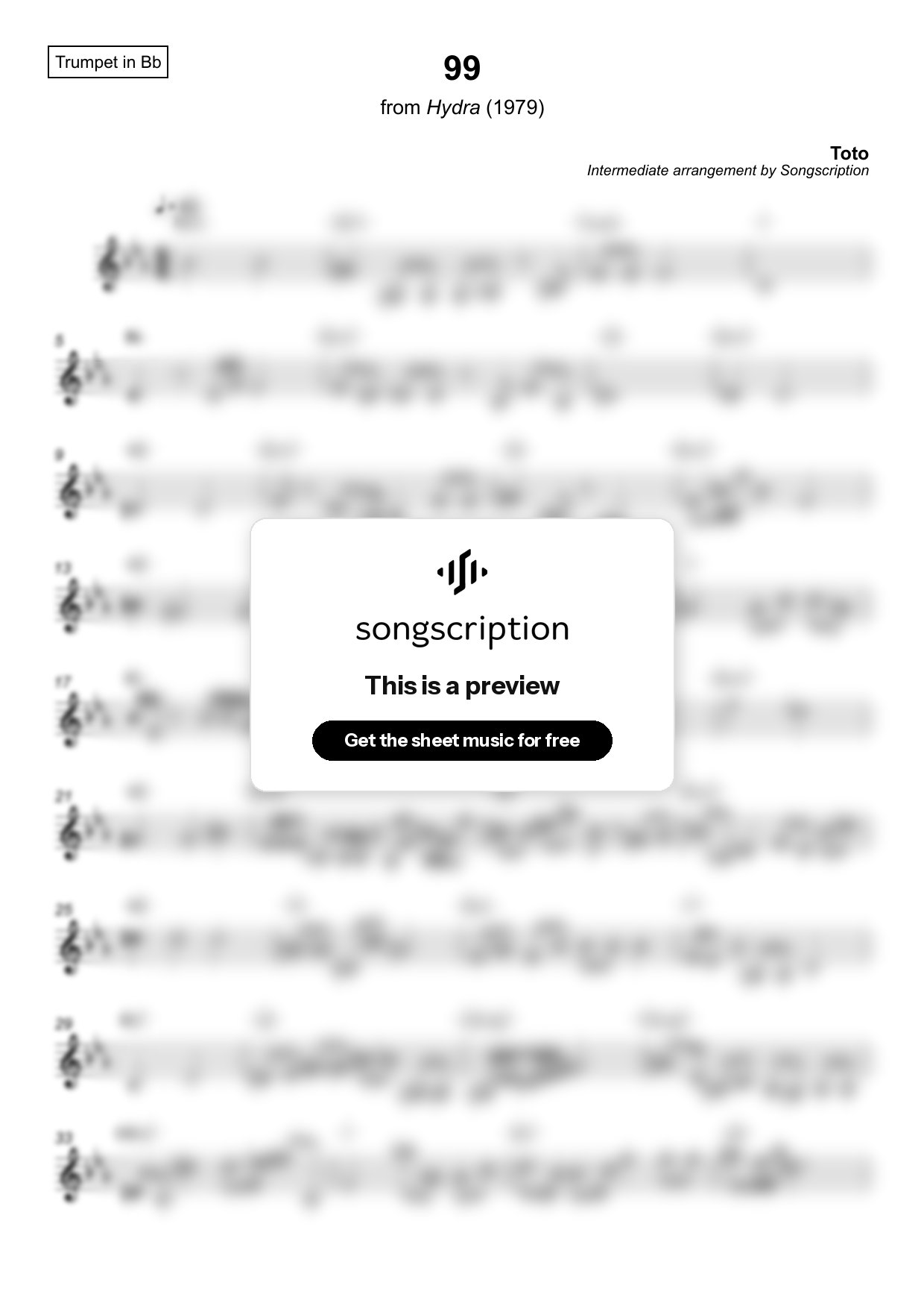 Intermediate Trumpet Sheet Music for "99" by Toto