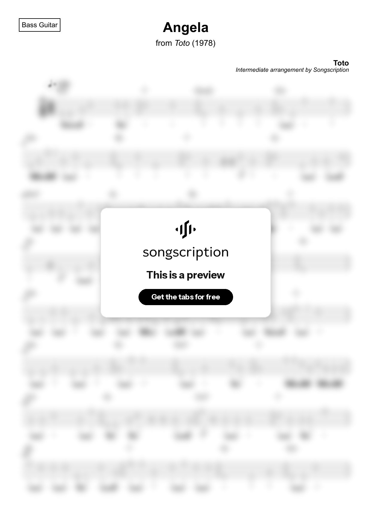 Intermediate Bass Guitar Tabs for "Angela" by Toto