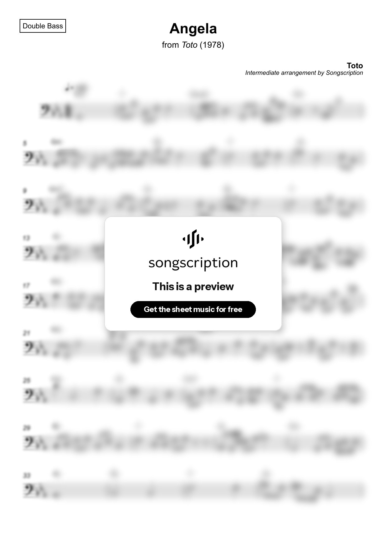 Intermediate Double Bass Sheet Music for "Angela" by Toto