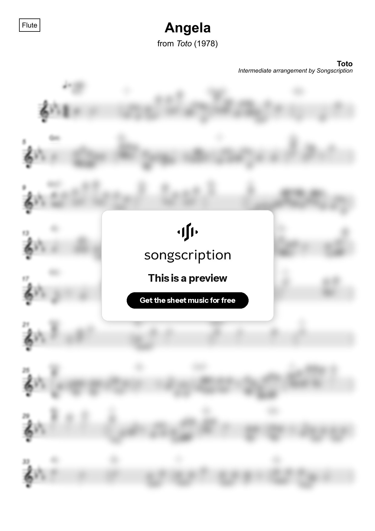 Intermediate Flute Sheet Music for "Angela" by Toto