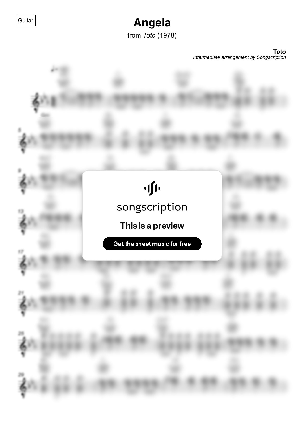 Intermediate Acoustic Guitar Sheet Music for "Angela" by Toto