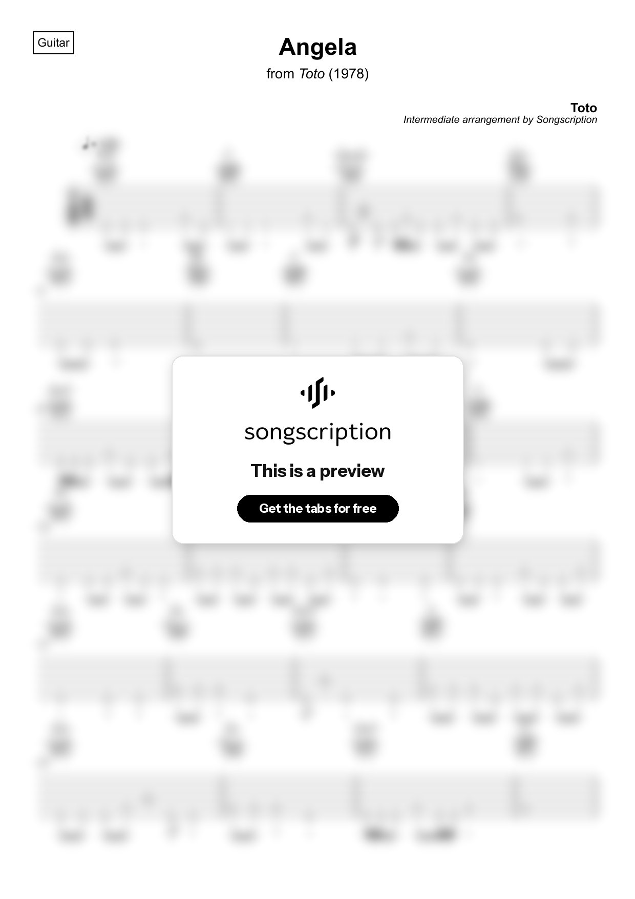 Intermediate Acoustic Guitar Tabs for "Angela" by Toto