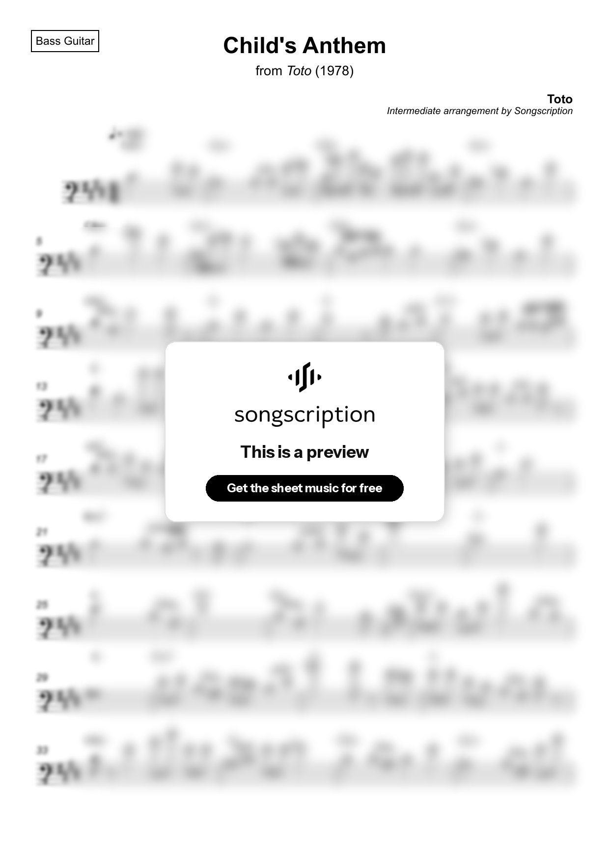 Intermediate Bass Guitar Sheet Music for "Child's Anthem" by Toto