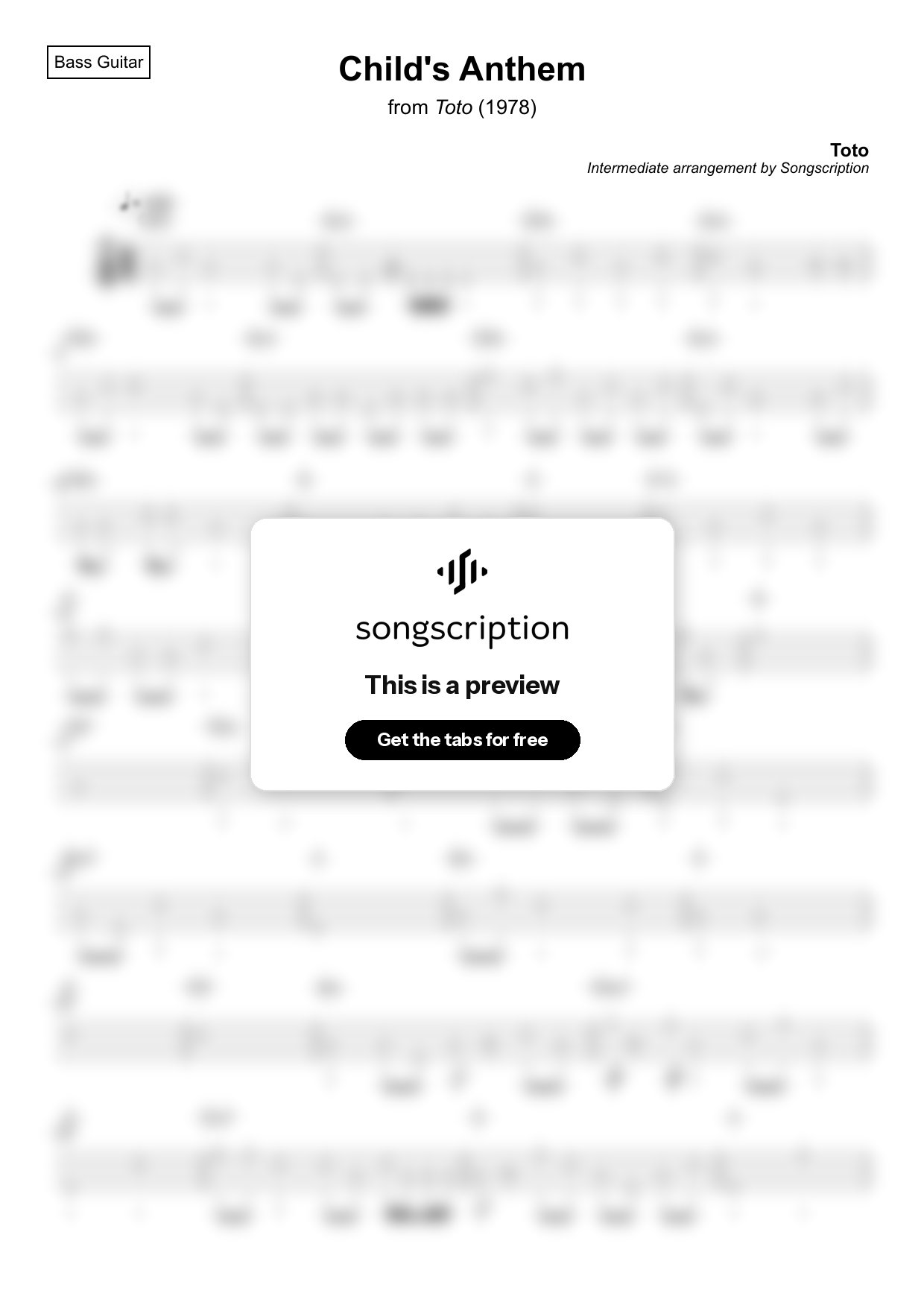 Intermediate Bass Guitar Tabs for "Child's Anthem" by Toto