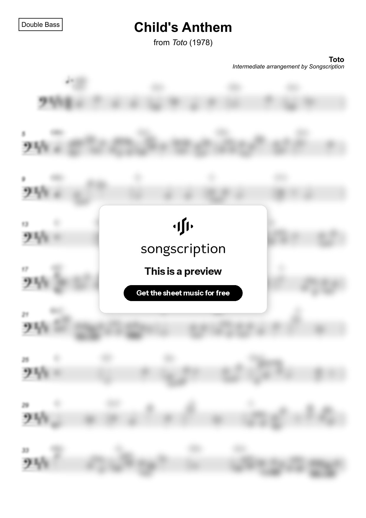 Intermediate Double Bass Sheet Music for "Child's Anthem" by Toto