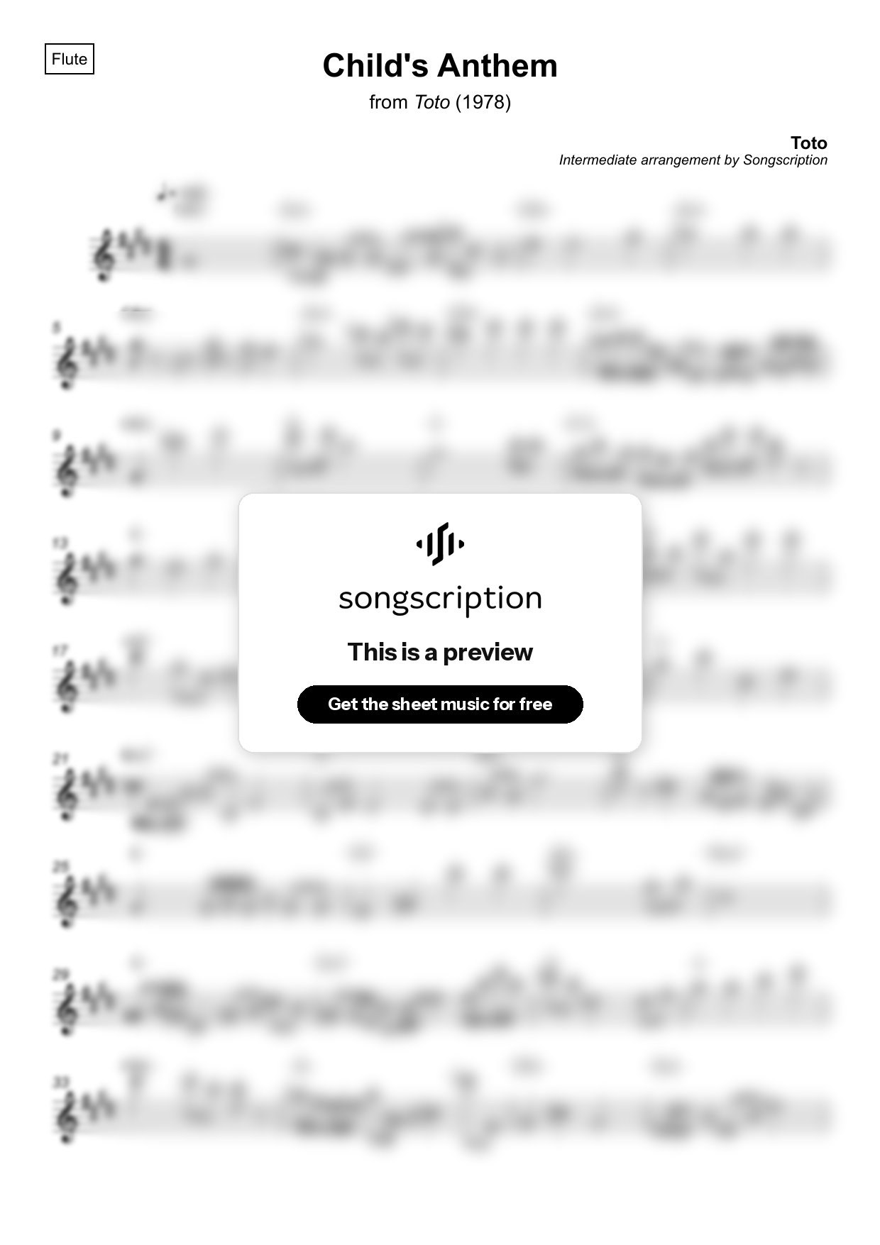 Intermediate Flute Sheet Music for "Child's Anthem" by Toto
