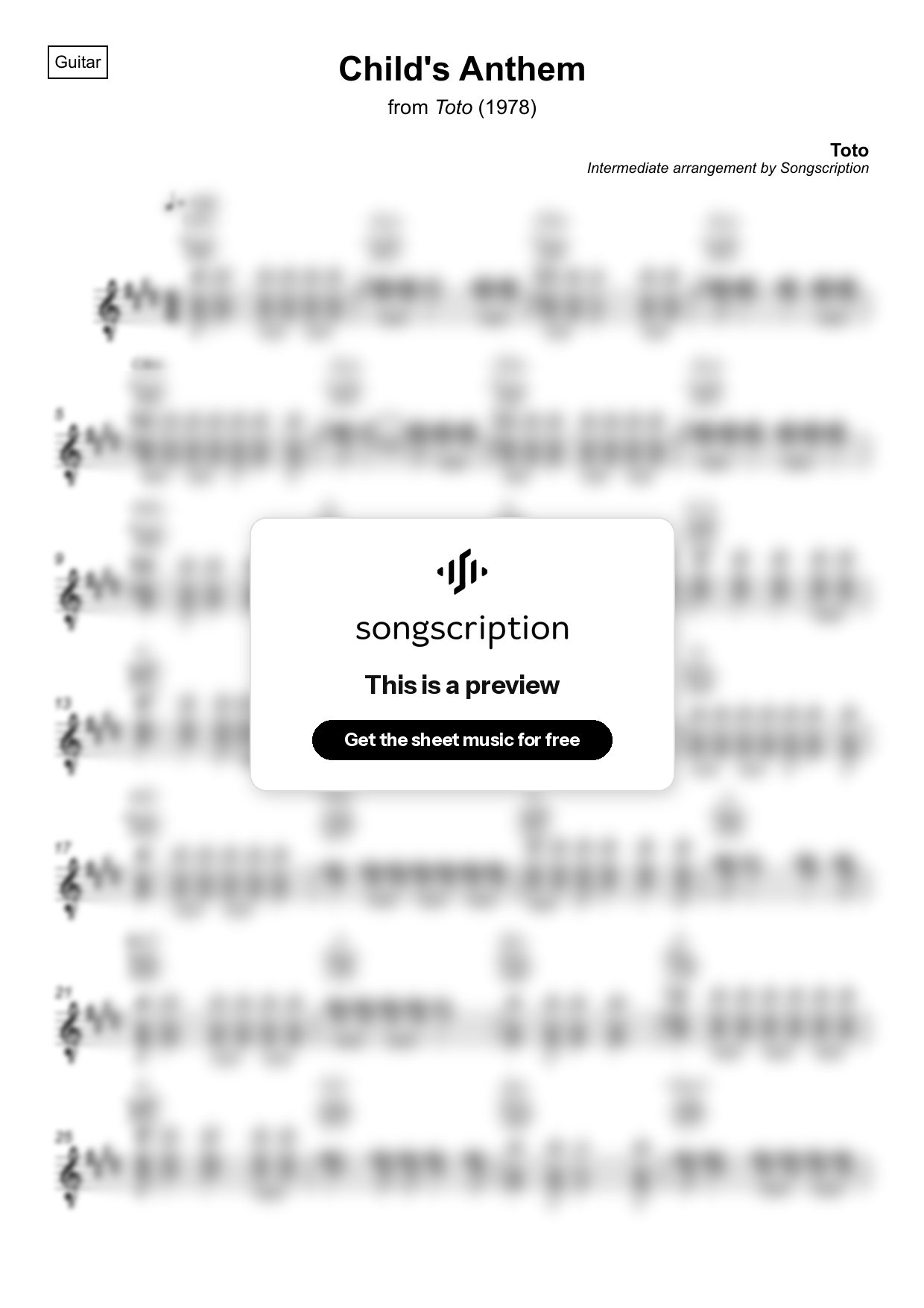Intermediate Acoustic Guitar Sheet Music for "Child's Anthem" by Toto