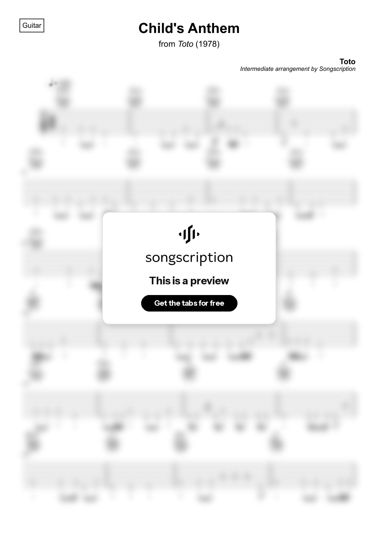Intermediate Acoustic Guitar Tabs for "Child's Anthem" by Toto