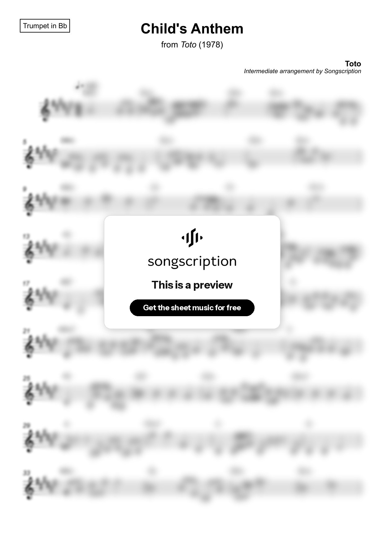 Intermediate Trumpet Sheet Music for "Child's Anthem" by Toto