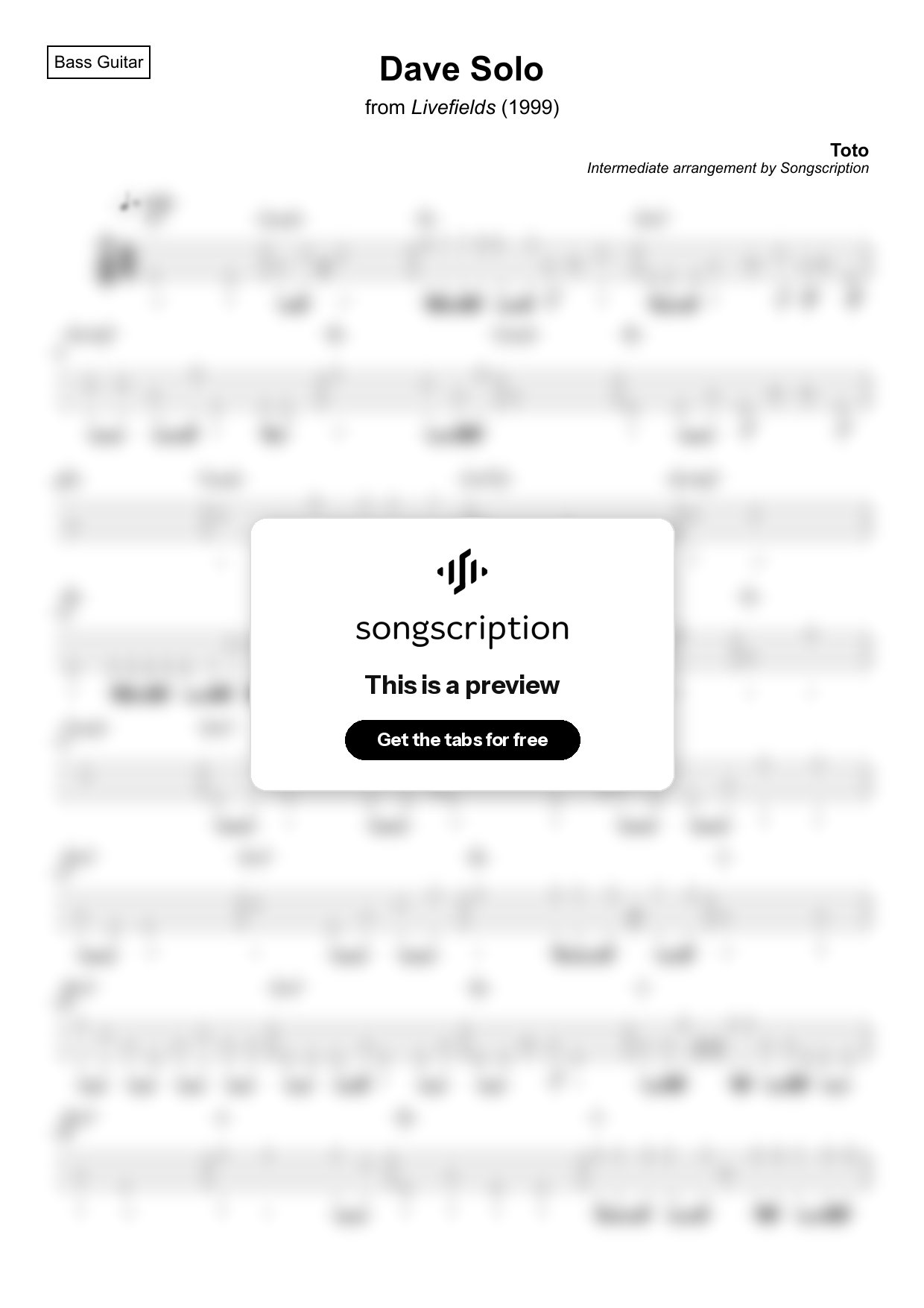 Intermediate Bass Guitar Tabs for "Dave Solo" by Toto