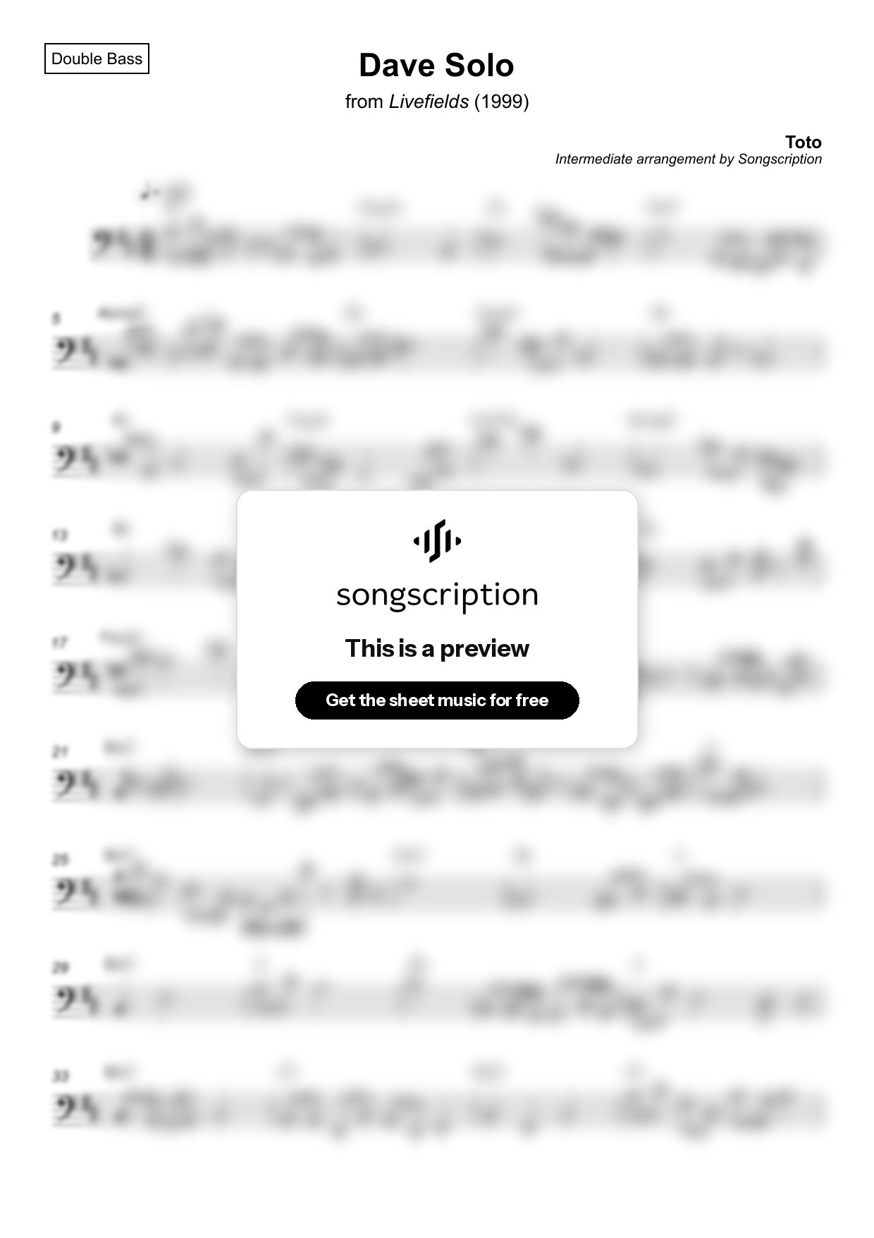 Intermediate Double Bass Sheet Music for "Dave Solo" by Toto