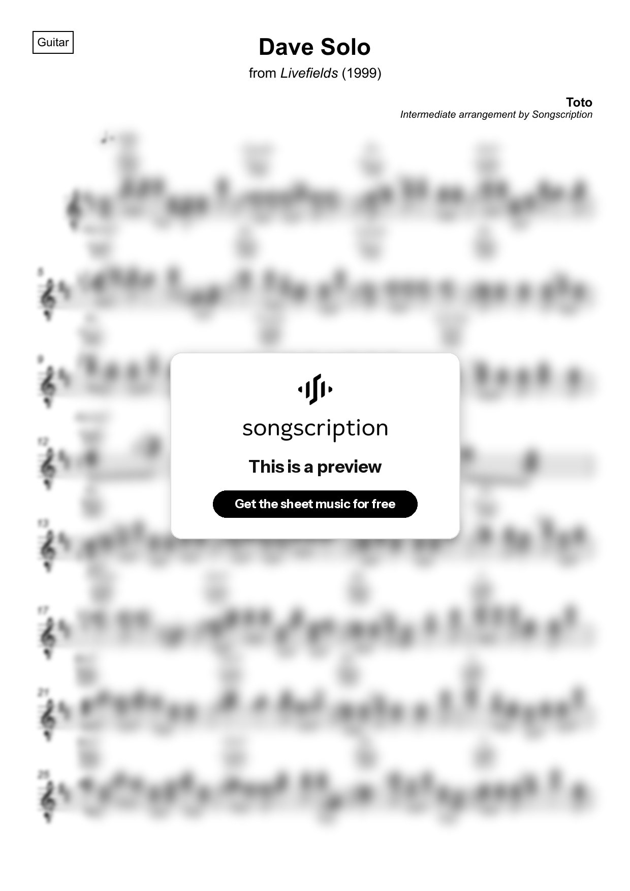 Intermediate Acoustic Guitar Sheet Music for "Dave Solo" by Toto