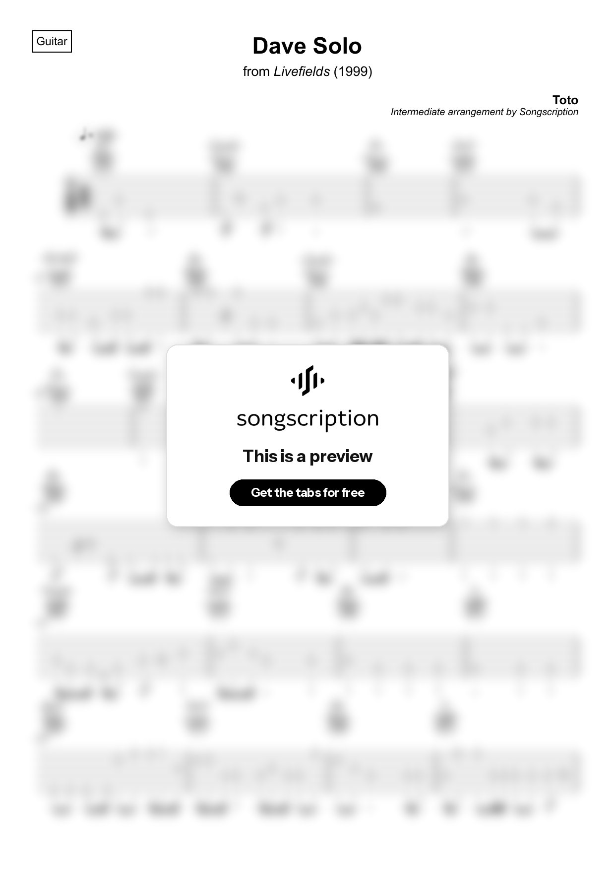 Intermediate Acoustic Guitar Tabs for "Dave Solo" by Toto
