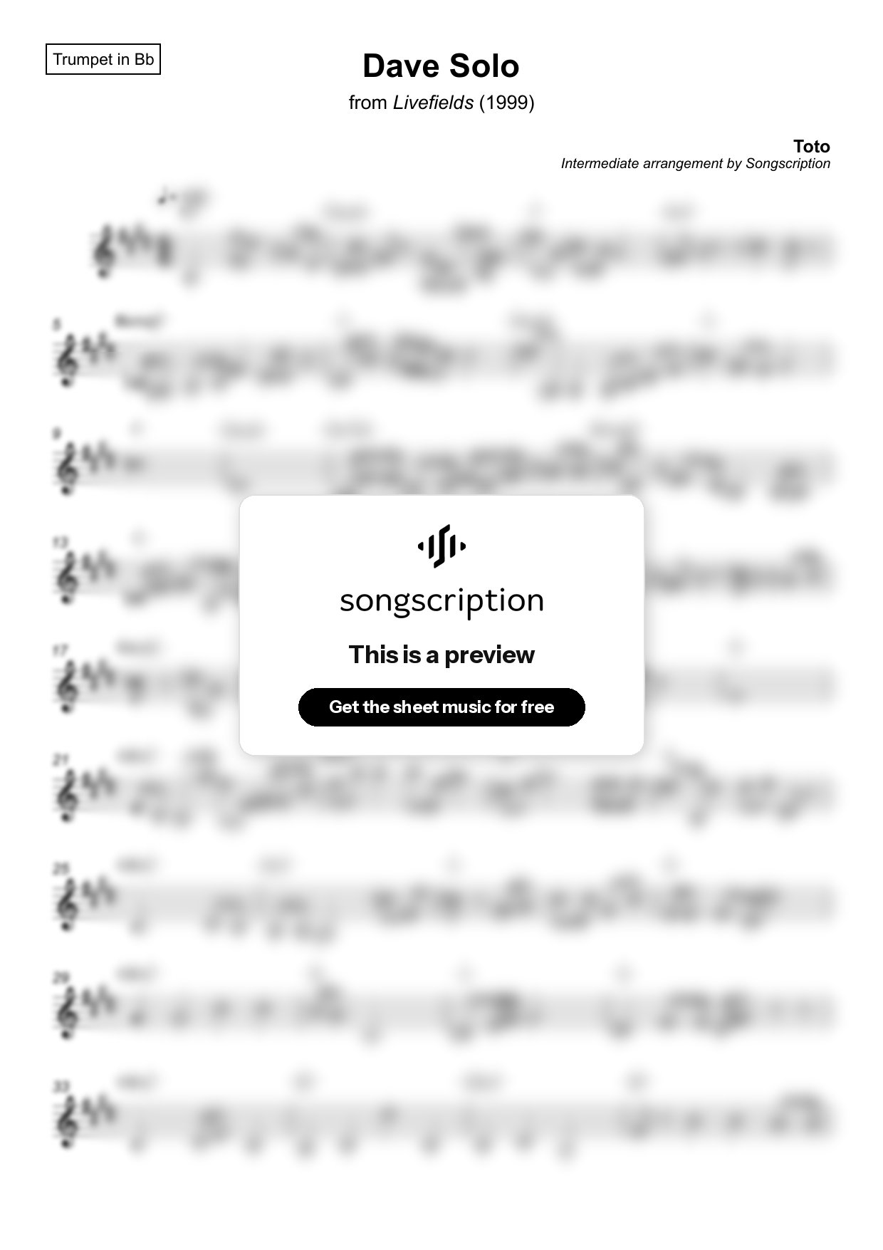 Intermediate Trumpet Sheet Music for "Dave Solo" by Toto