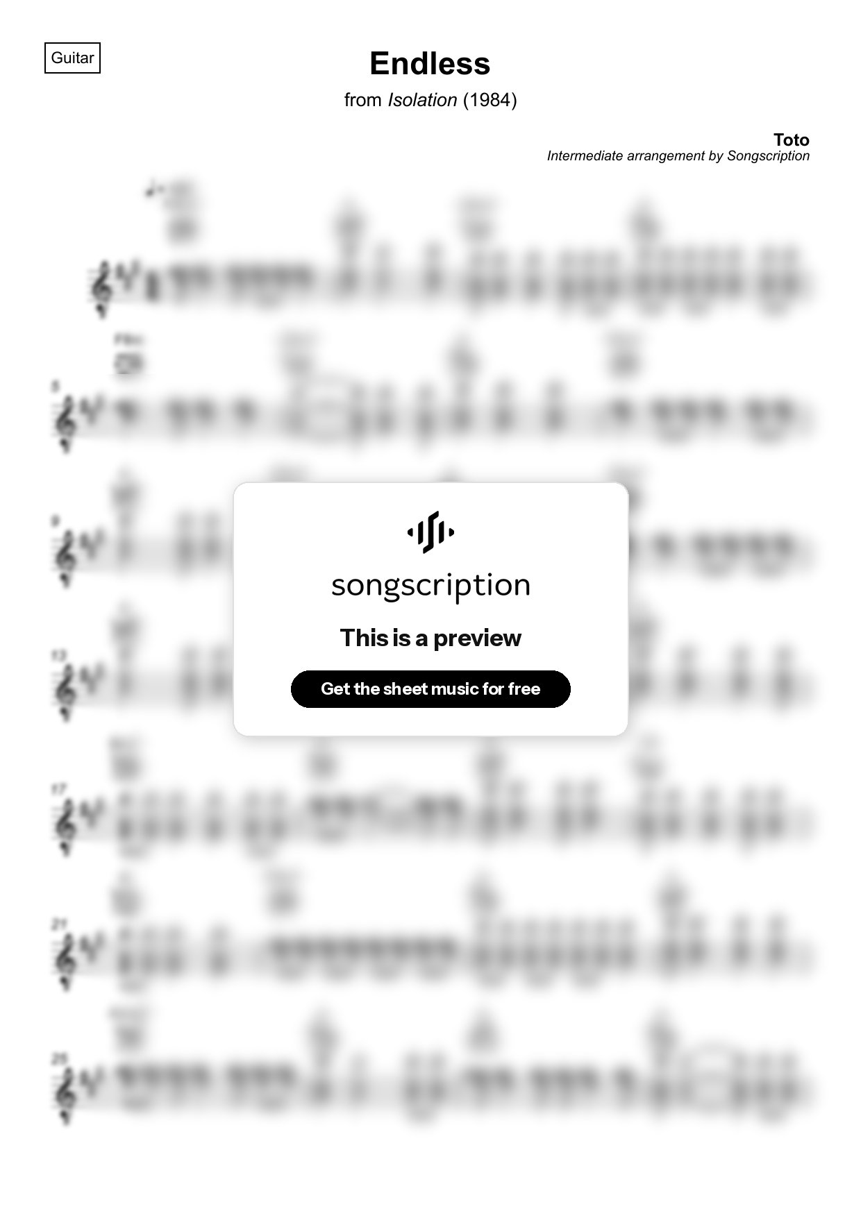 Intermediate Acoustic Guitar Sheet Music for "Endless" by Toto