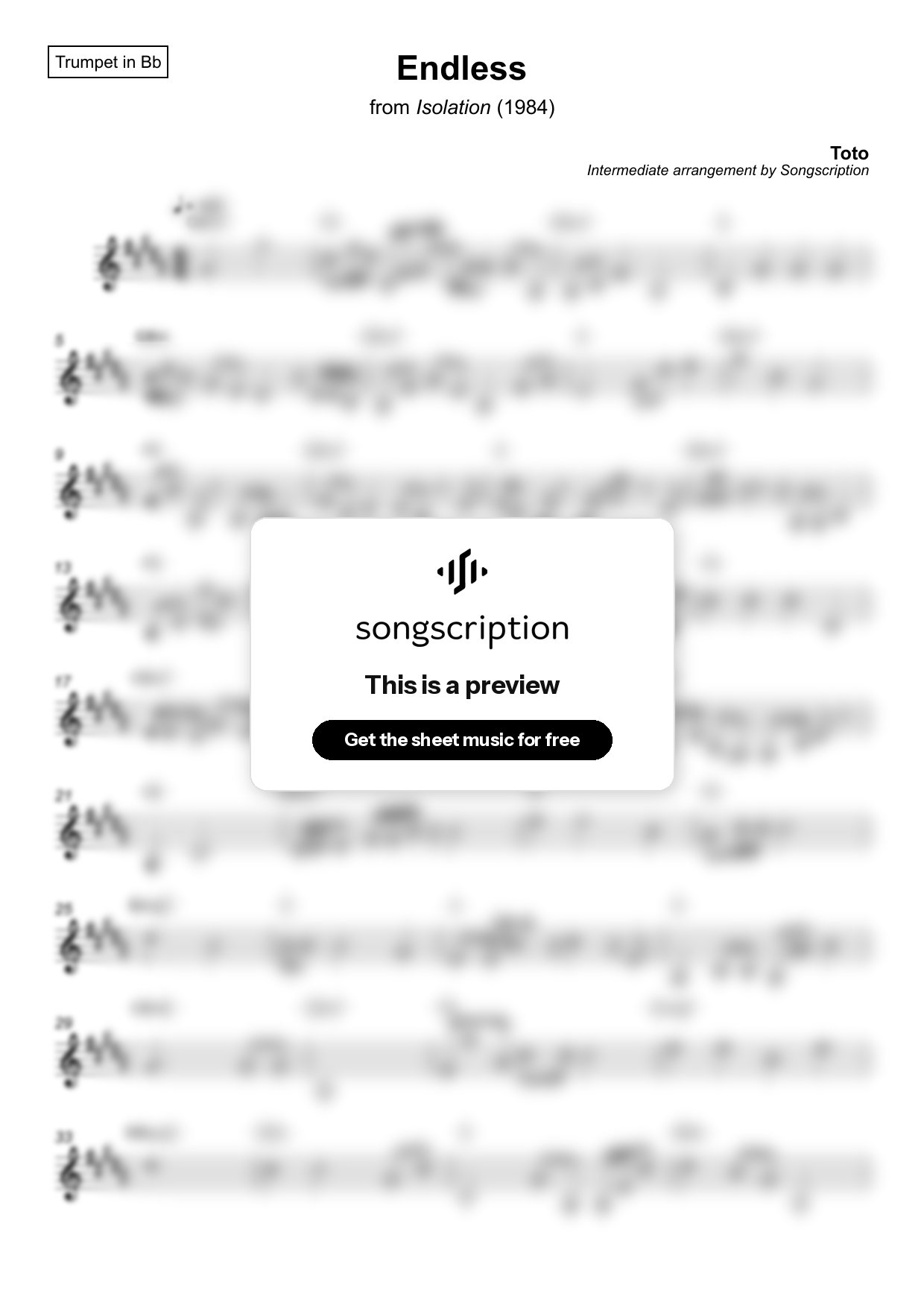 Intermediate Trumpet Sheet Music for "Endless" by Toto