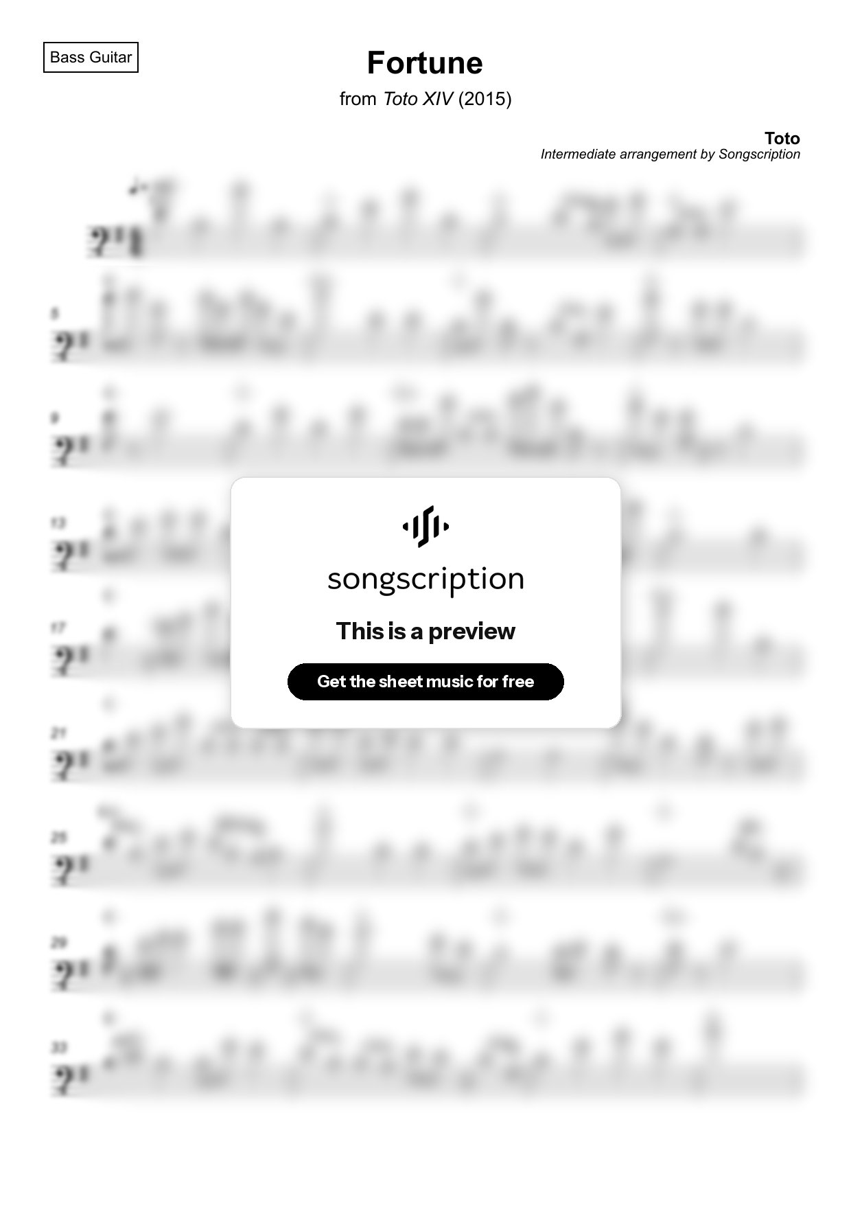 Intermediate Bass Guitar Sheet Music for "Fortune" by Toto