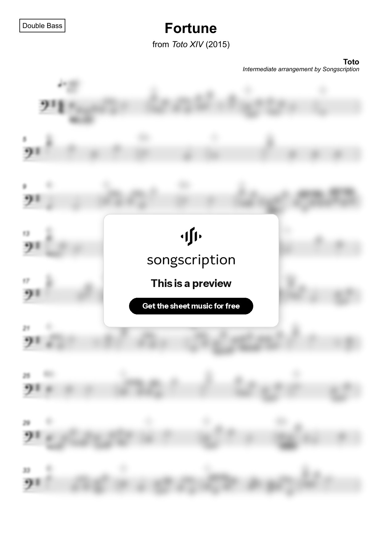 Intermediate Double Bass Sheet Music for "Fortune" by Toto