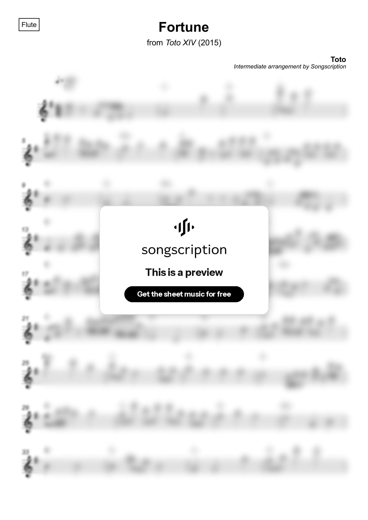 Intermediate Flute Sheet Music for "Fortune" by Toto