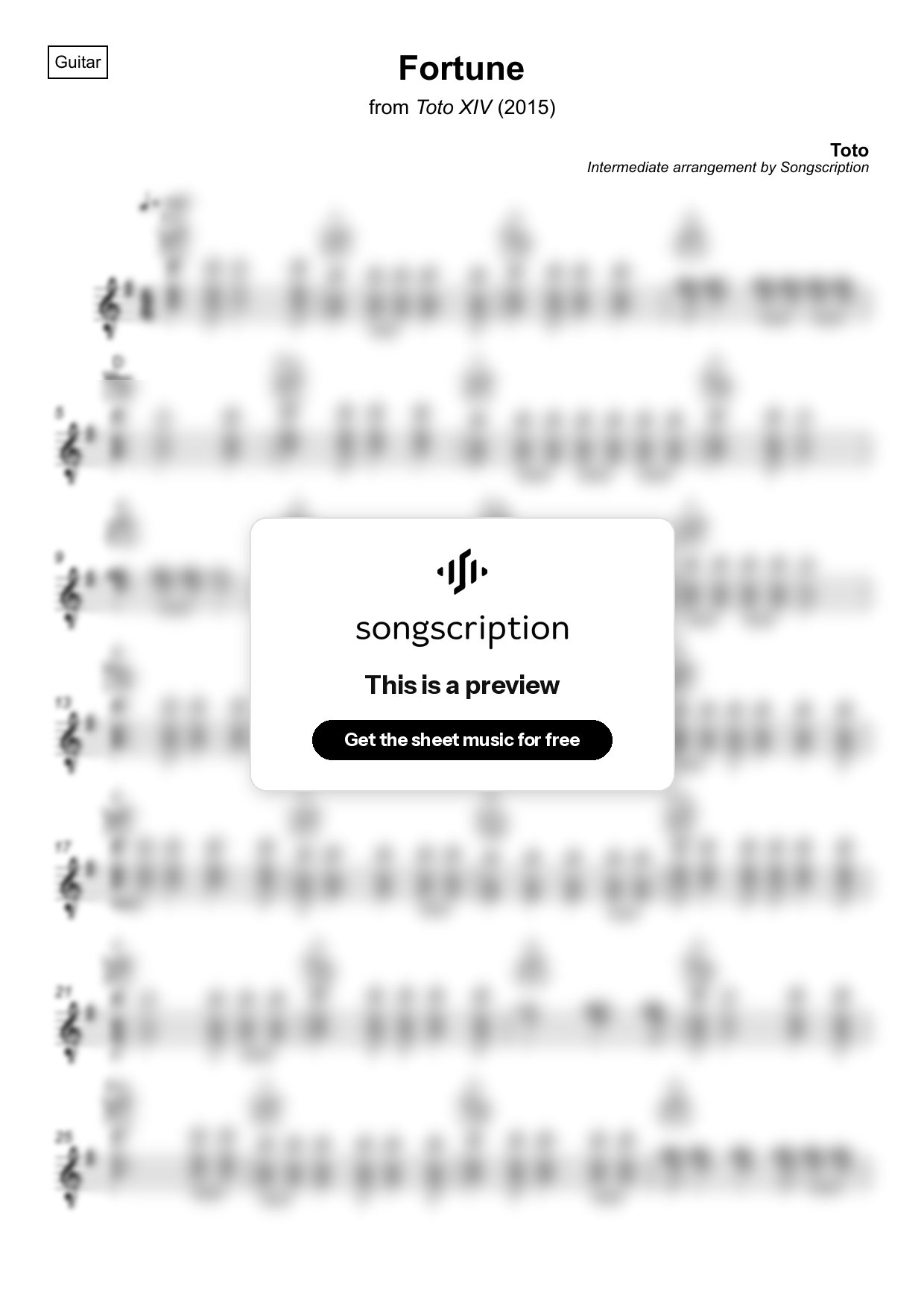 Intermediate Acoustic Guitar Sheet Music for "Fortune" by Toto