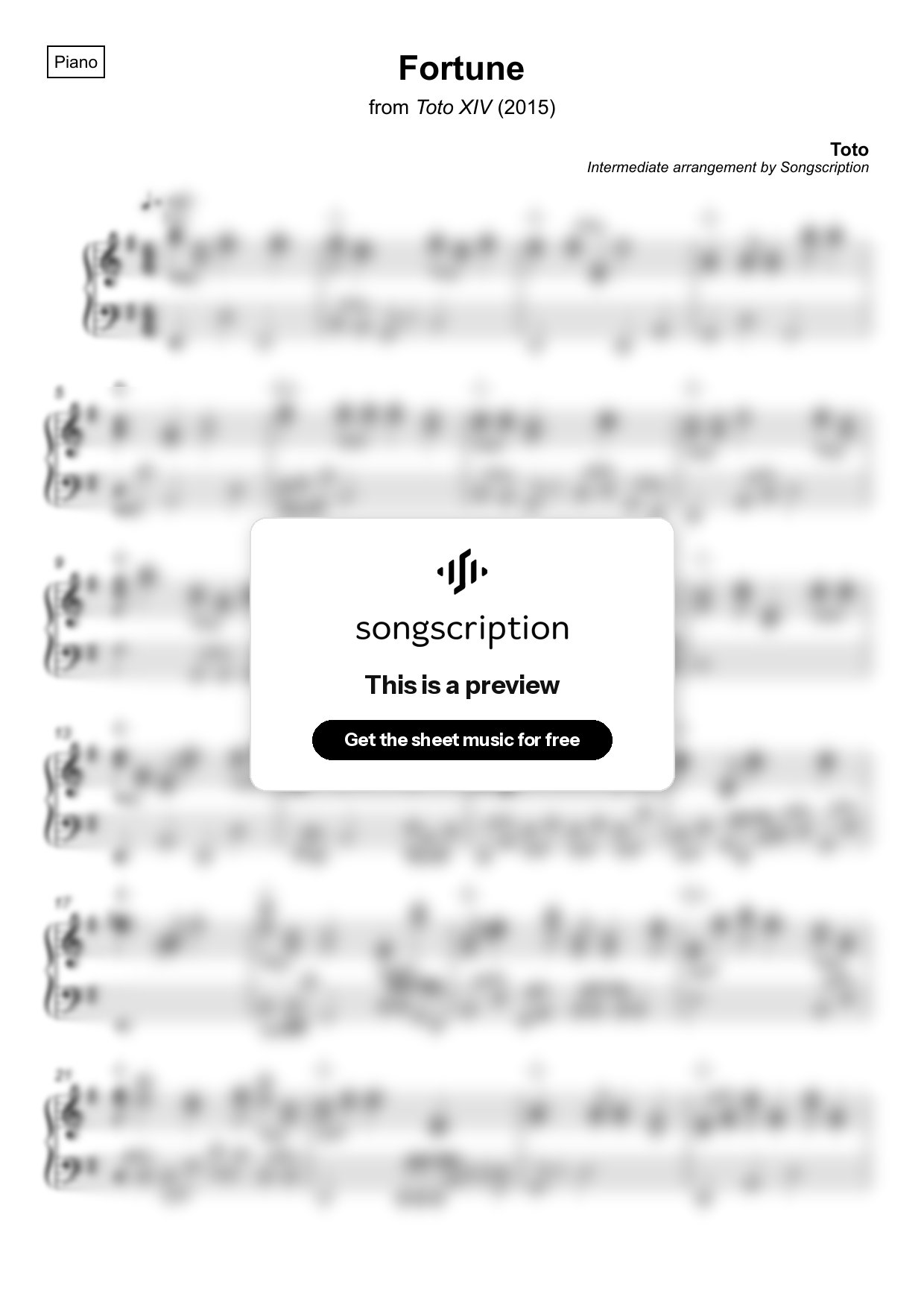 Intermediate Piano Sheet Music for "Fortune" by Toto