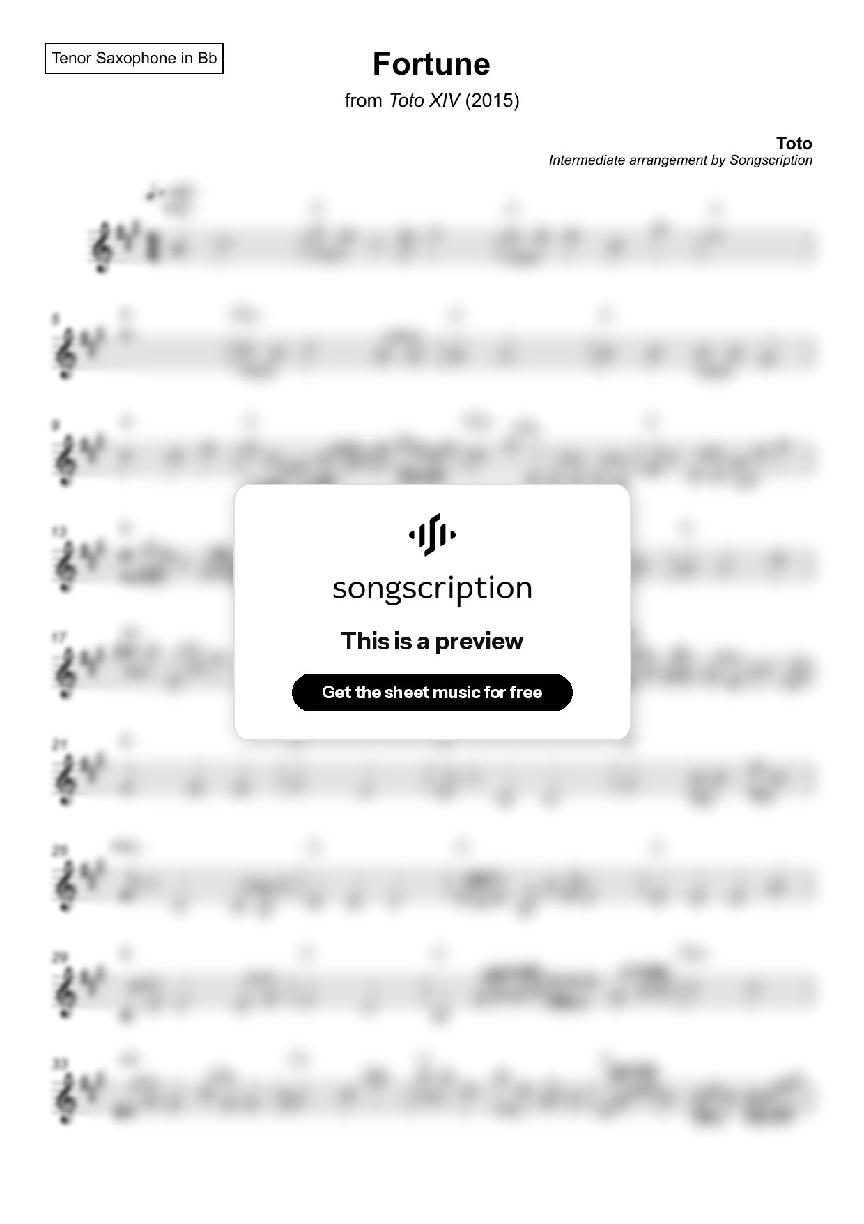 Intermediate Tenor Sax Sheet Music for "Fortune" by Toto