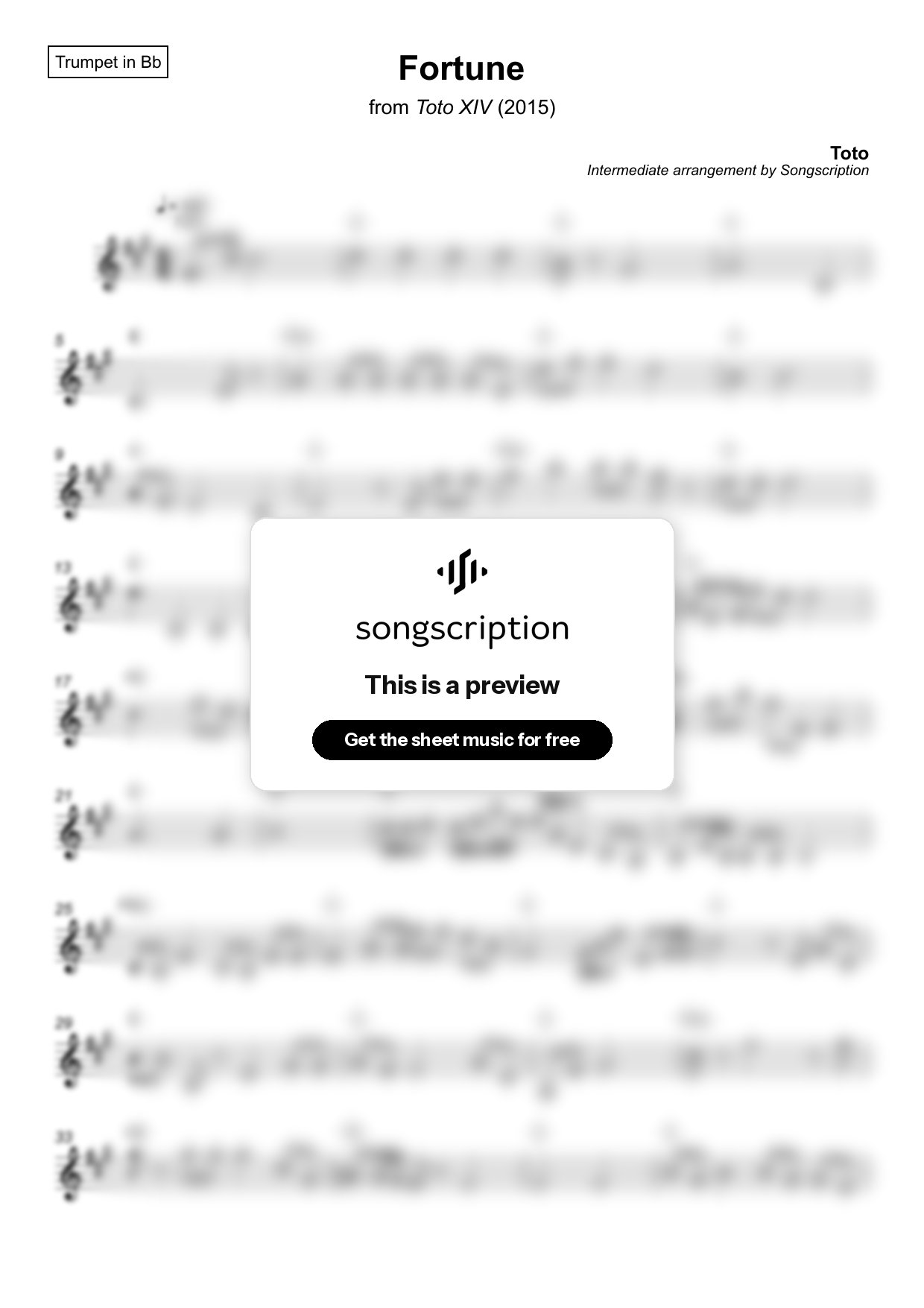 Intermediate Trumpet Sheet Music for "Fortune" by Toto