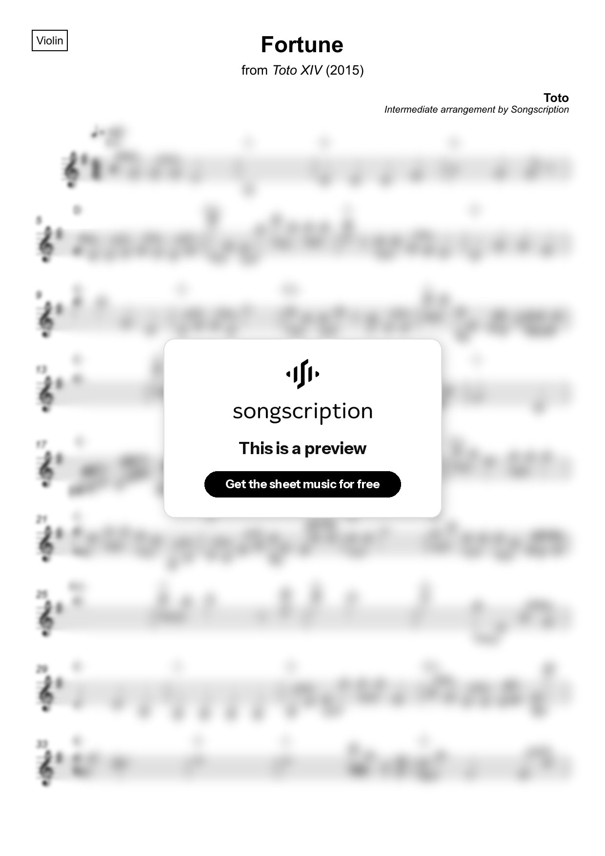 Intermediate Violin Sheet Music for "Fortune" by Toto