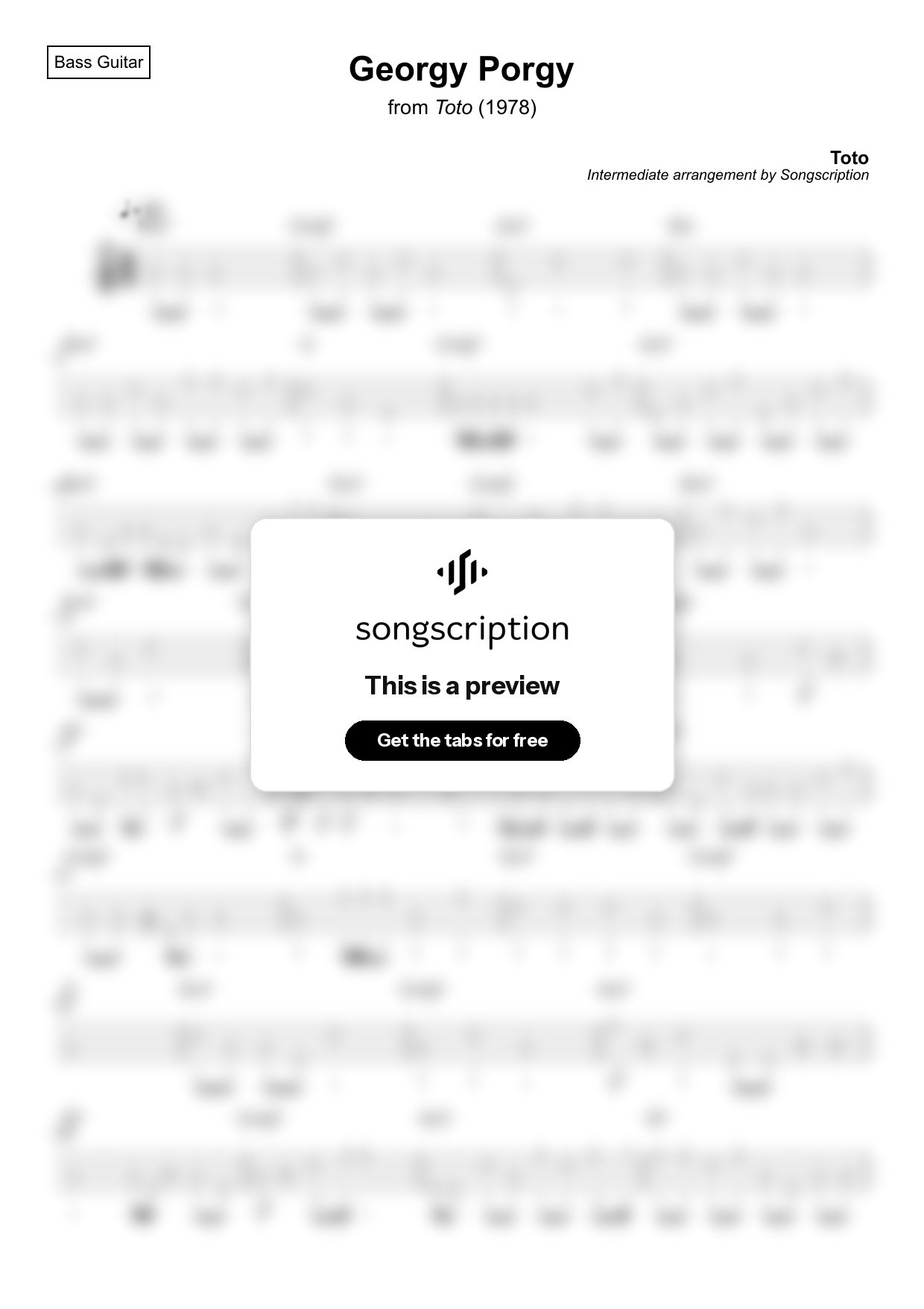 Intermediate Bass Guitar Tabs for "Georgy Porgy" by Toto