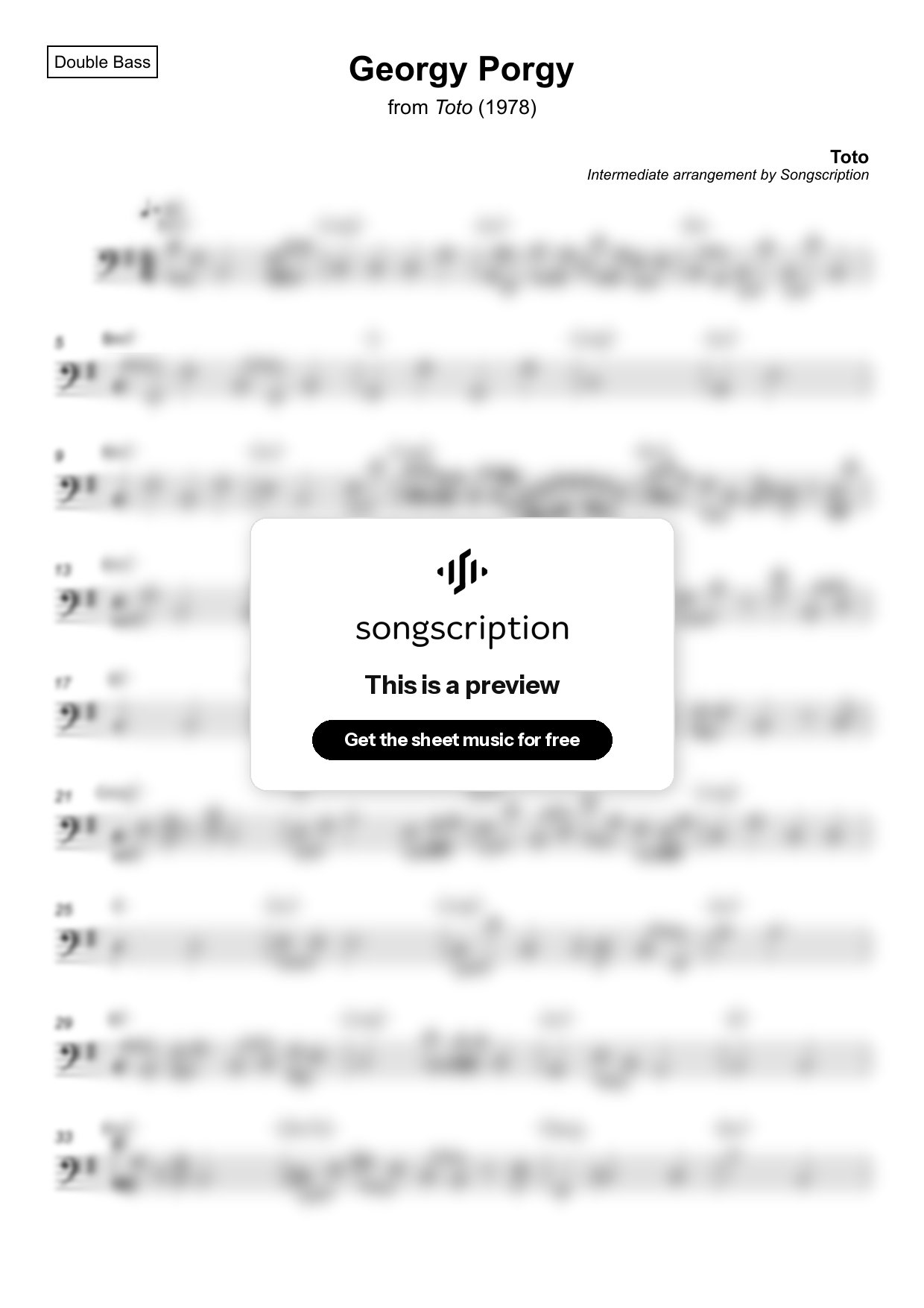 Intermediate Double Bass Sheet Music for "Georgy Porgy" by Toto