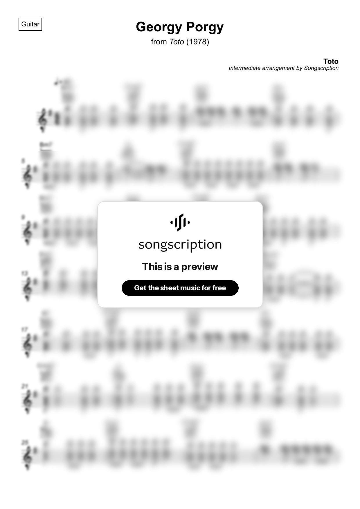 Intermediate Acoustic Guitar Sheet Music for "Georgy Porgy" by Toto
