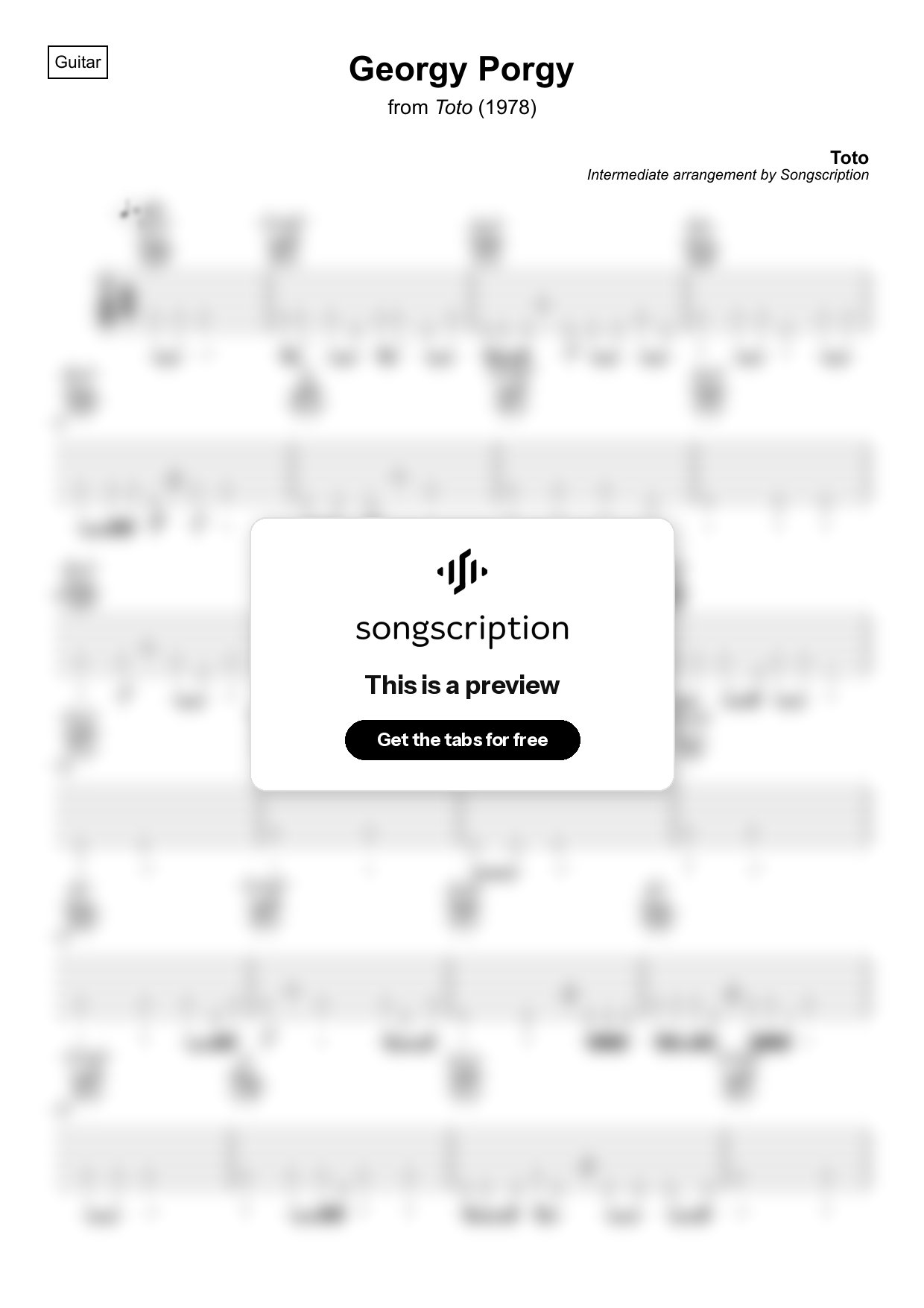 Intermediate Acoustic Guitar Tabs for "Georgy Porgy" by Toto