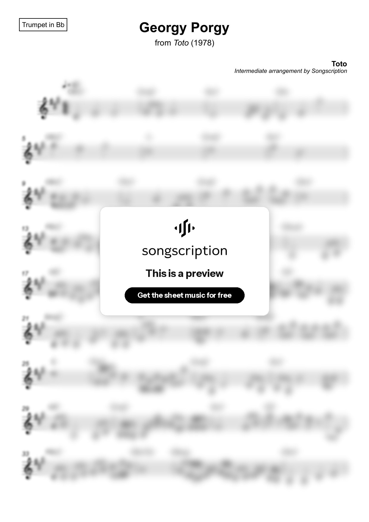 Intermediate Trumpet Sheet Music for "Georgy Porgy" by Toto