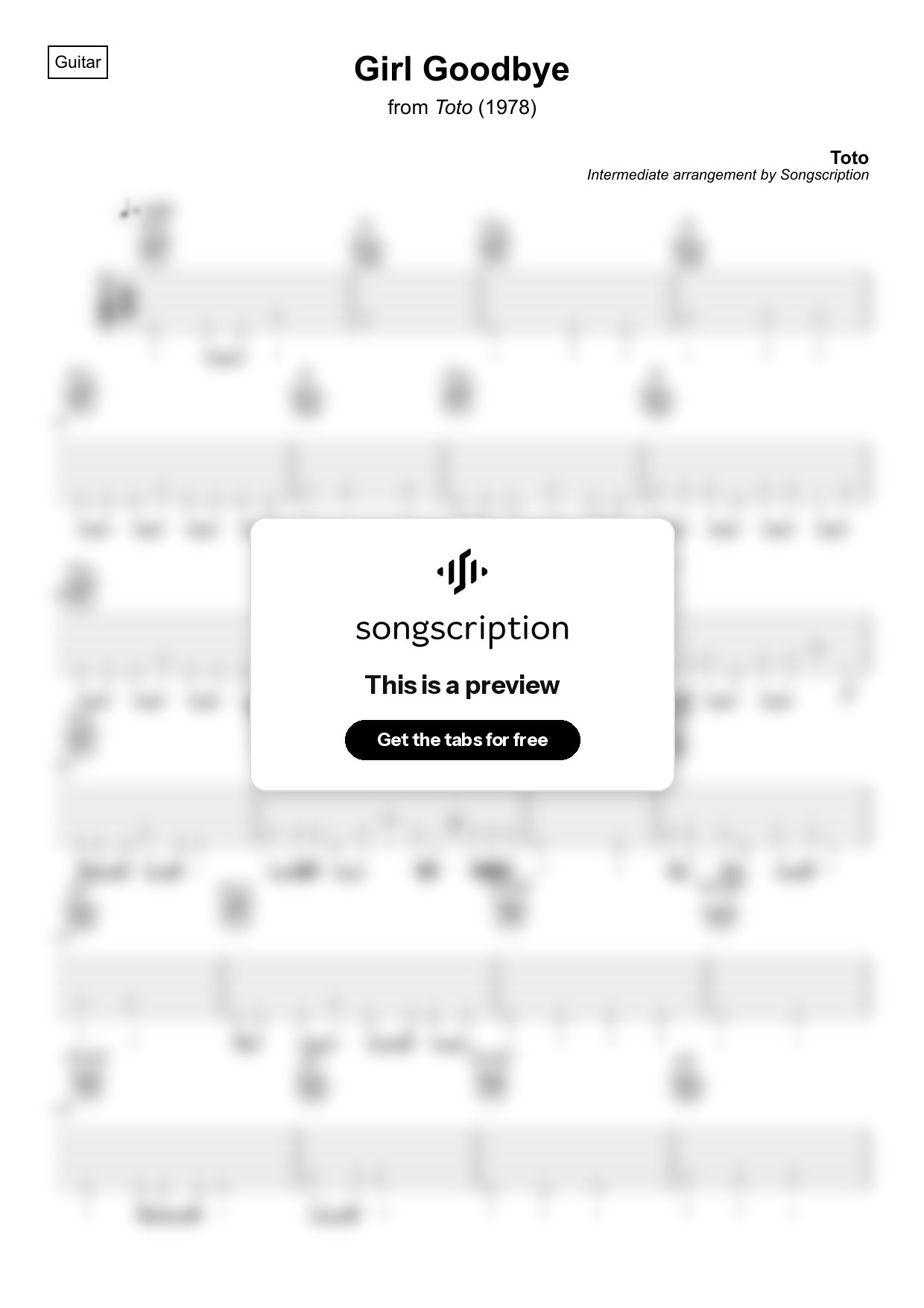 Intermediate Acoustic Guitar Tabs for "Girl Goodbye" by Toto