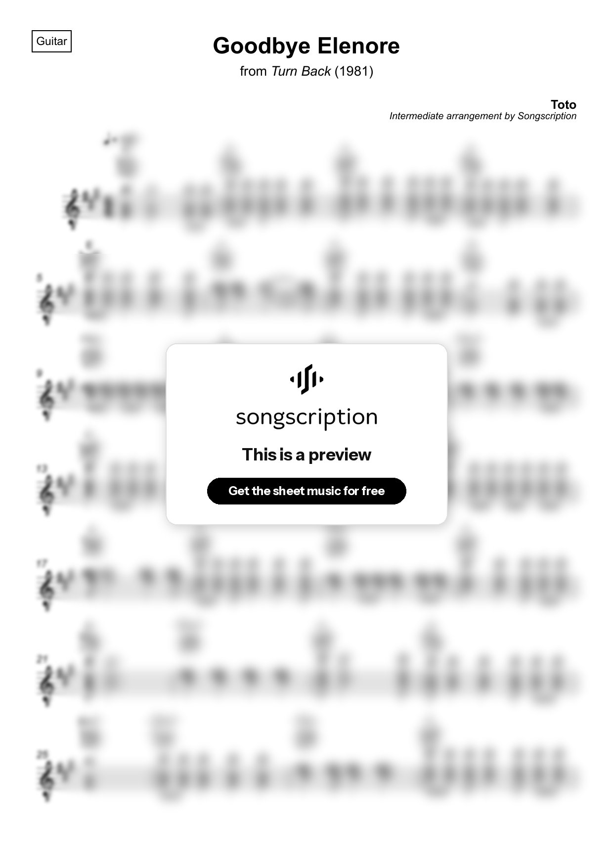 Intermediate Acoustic Guitar Sheet Music for "Goodbye Elenore" by Toto