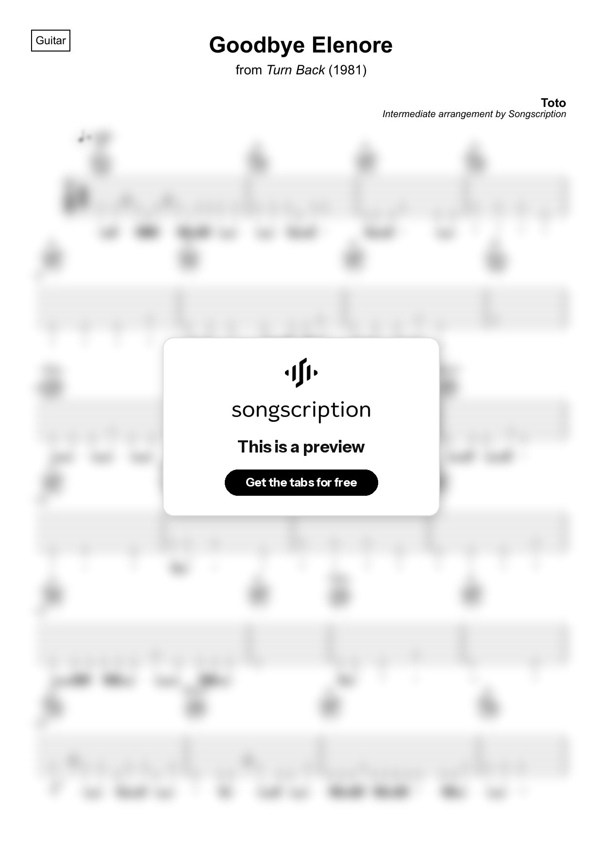Intermediate Acoustic Guitar Tabs for "Goodbye Elenore" by Toto