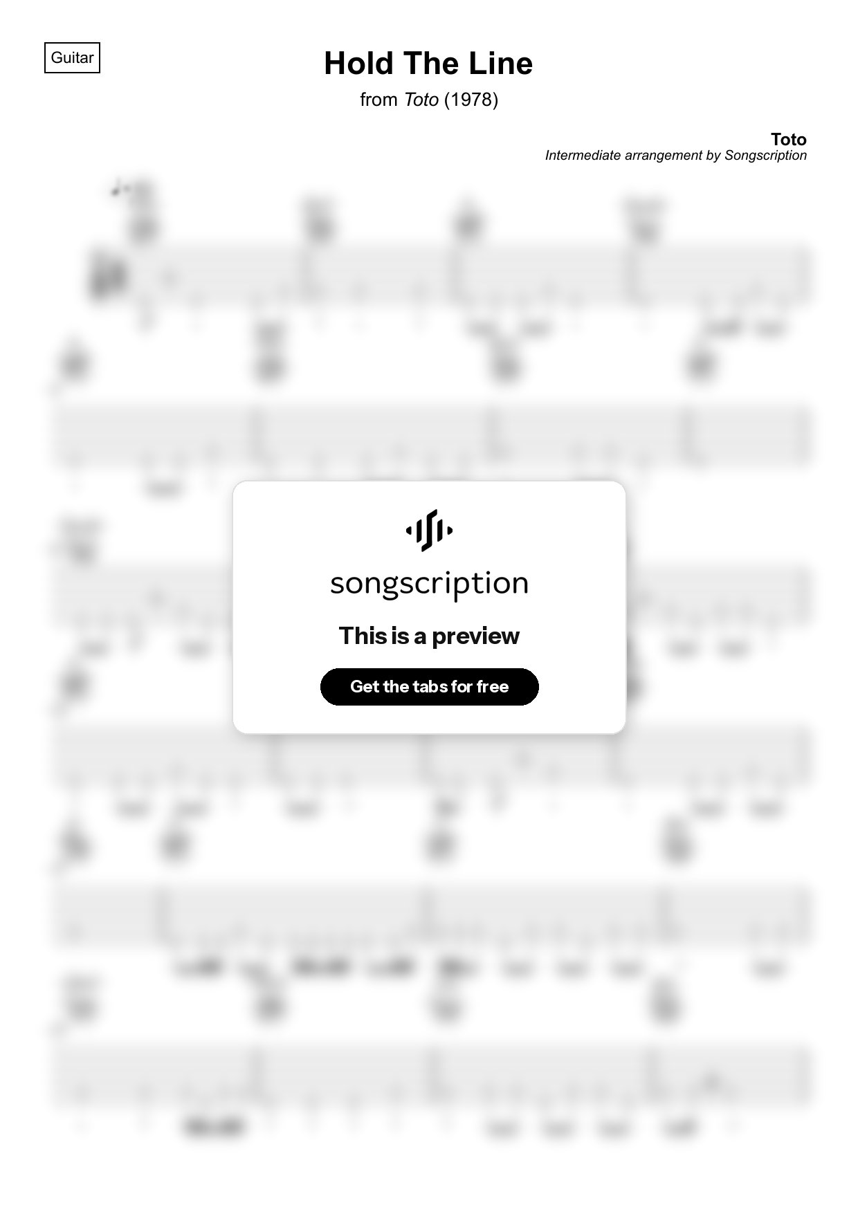 Intermediate Acoustic Guitar Tabs for "Hold The Line" by Toto