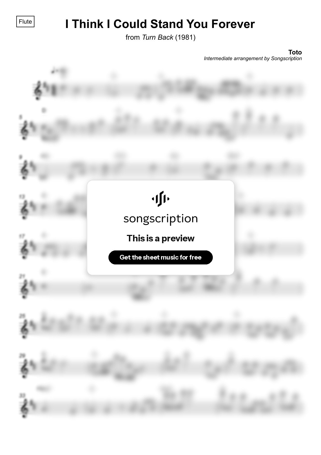 Intermediate Flute Sheet Music for "I Think I Could Stand You Forever" by Toto