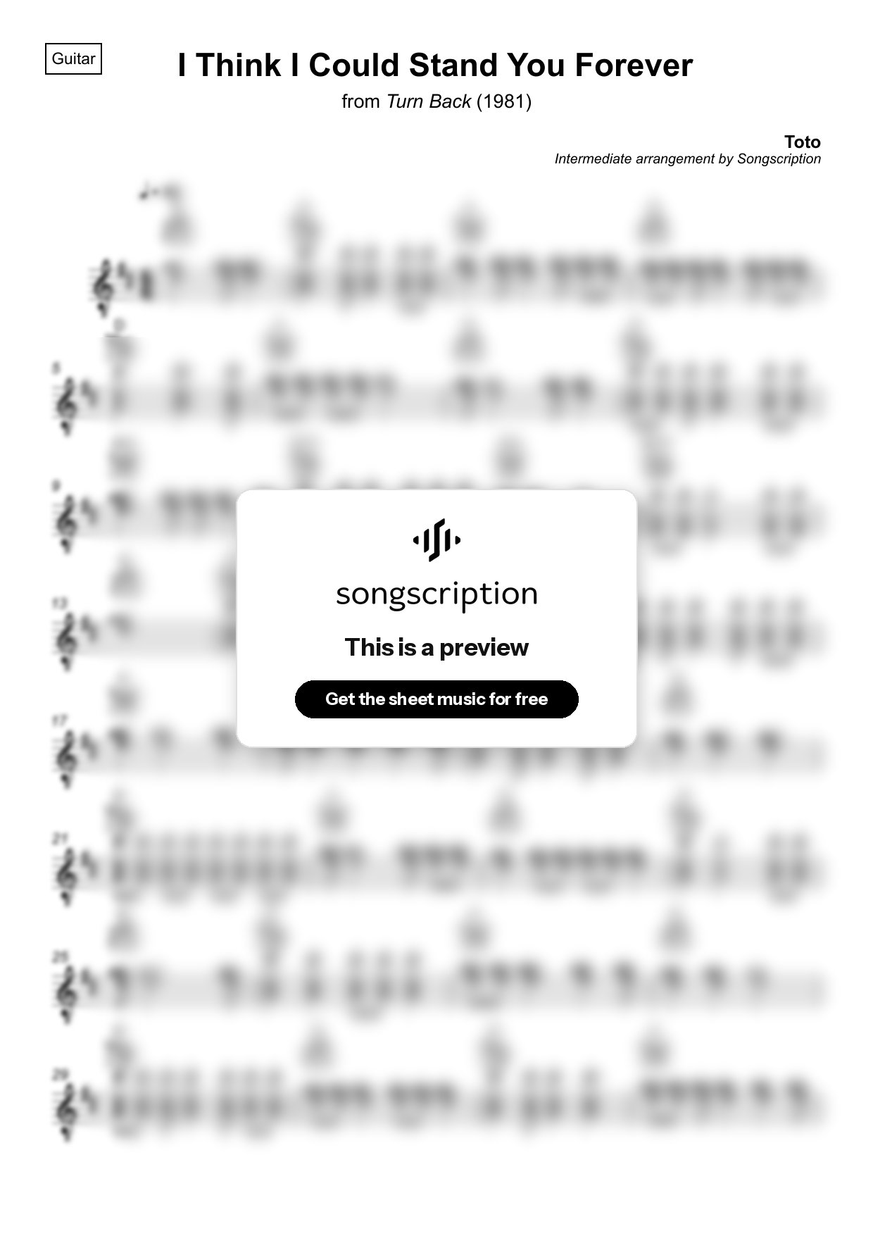 Intermediate Acoustic Guitar Sheet Music for "I Think I Could Stand You Forever" by Toto