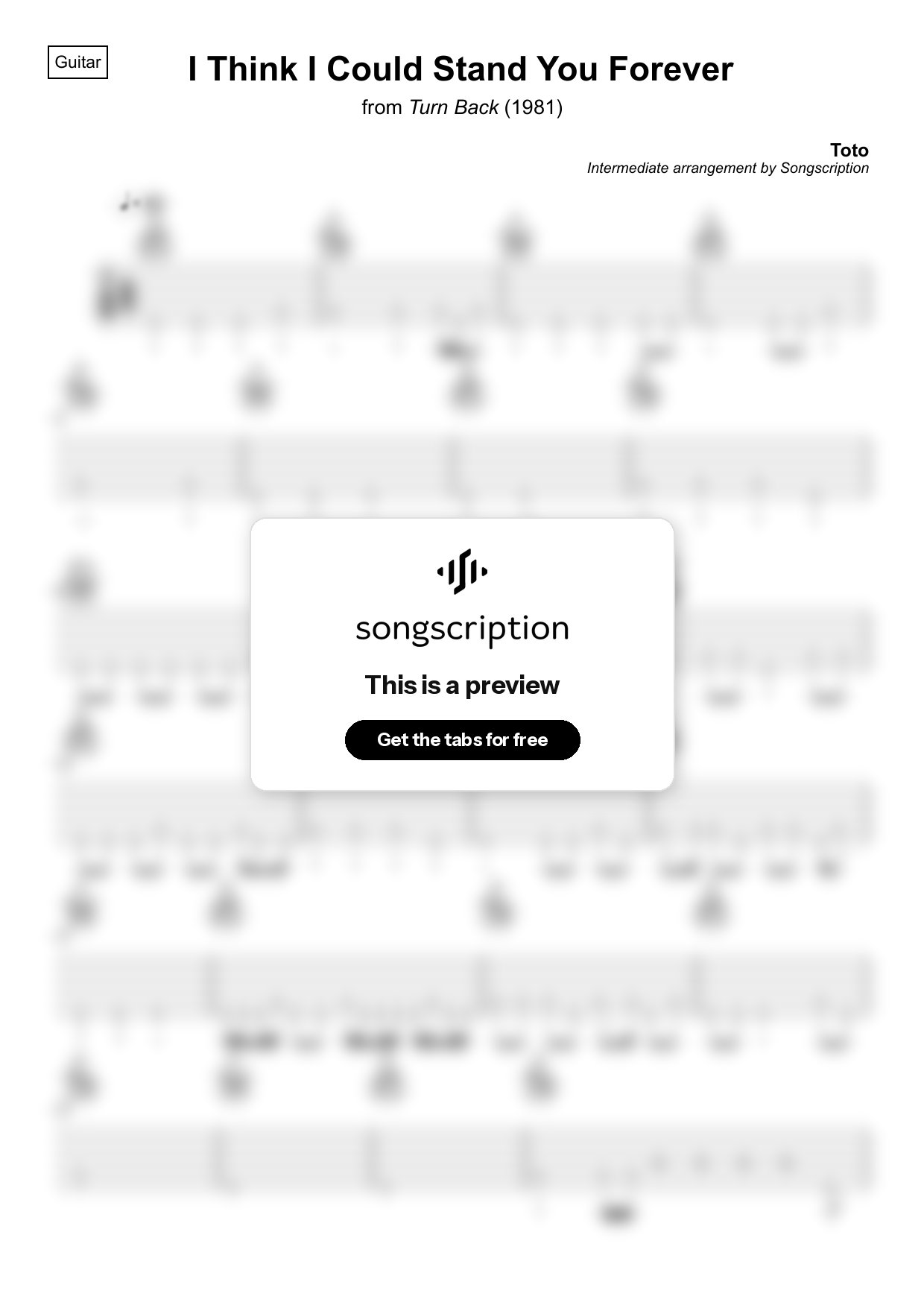 Intermediate Acoustic Guitar Tabs for "I Think I Could Stand You Forever" by Toto