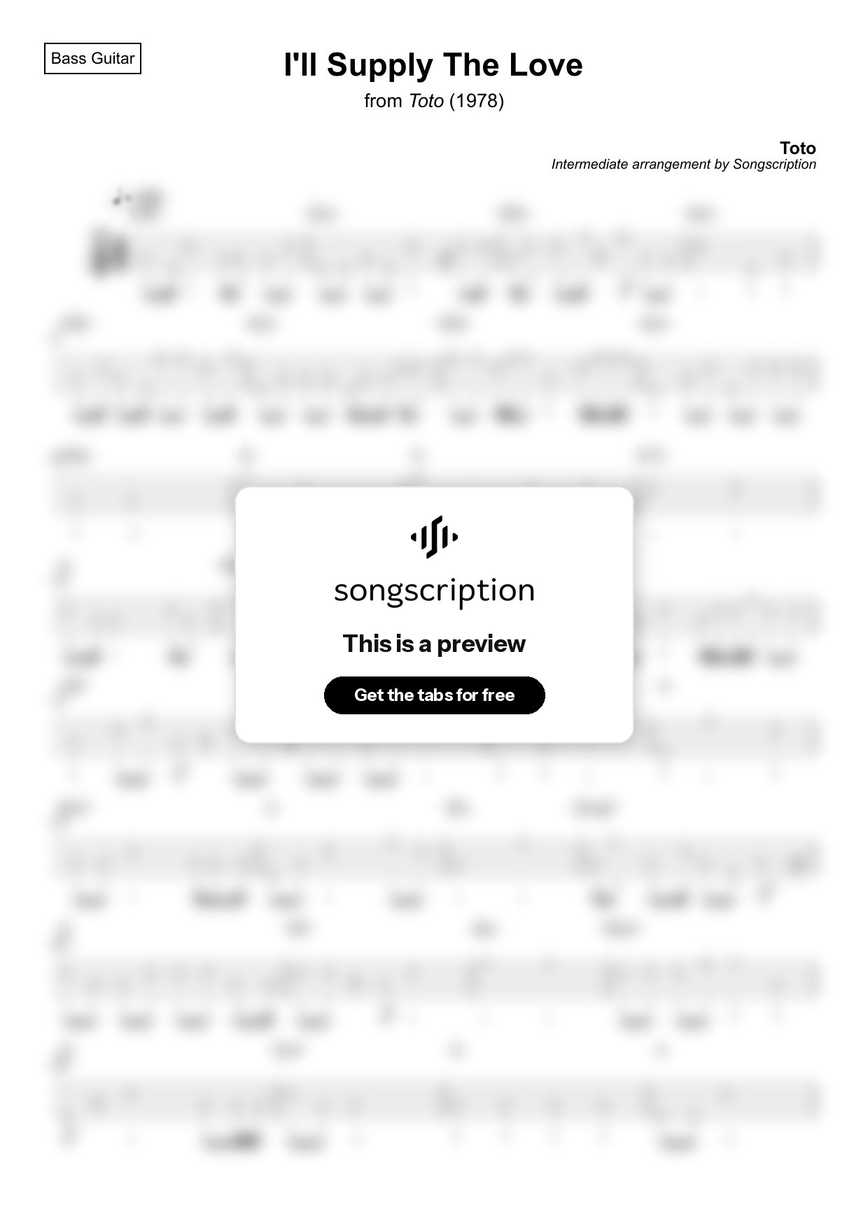 Intermediate Bass Guitar Tabs for "I'll Supply The Love" by Toto