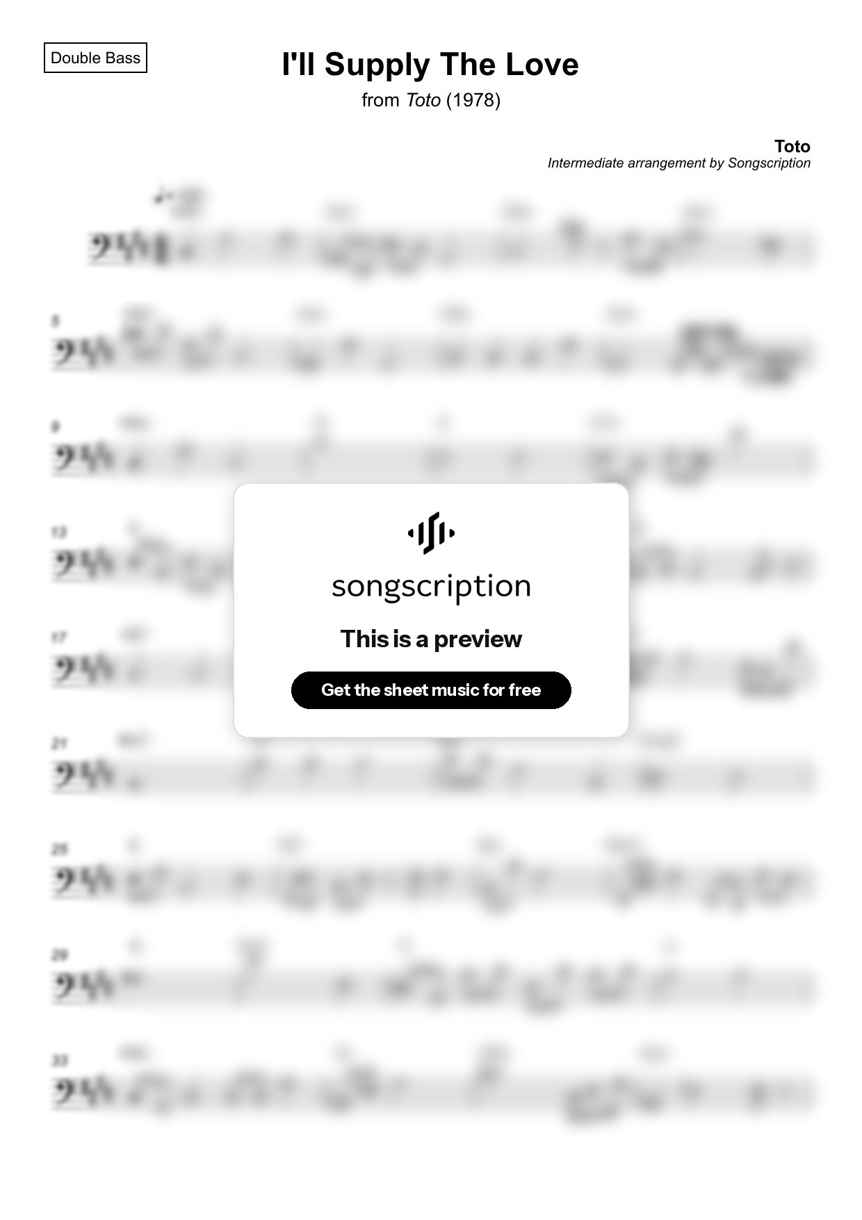 Intermediate Double Bass Sheet Music for "I'll Supply The Love" by Toto