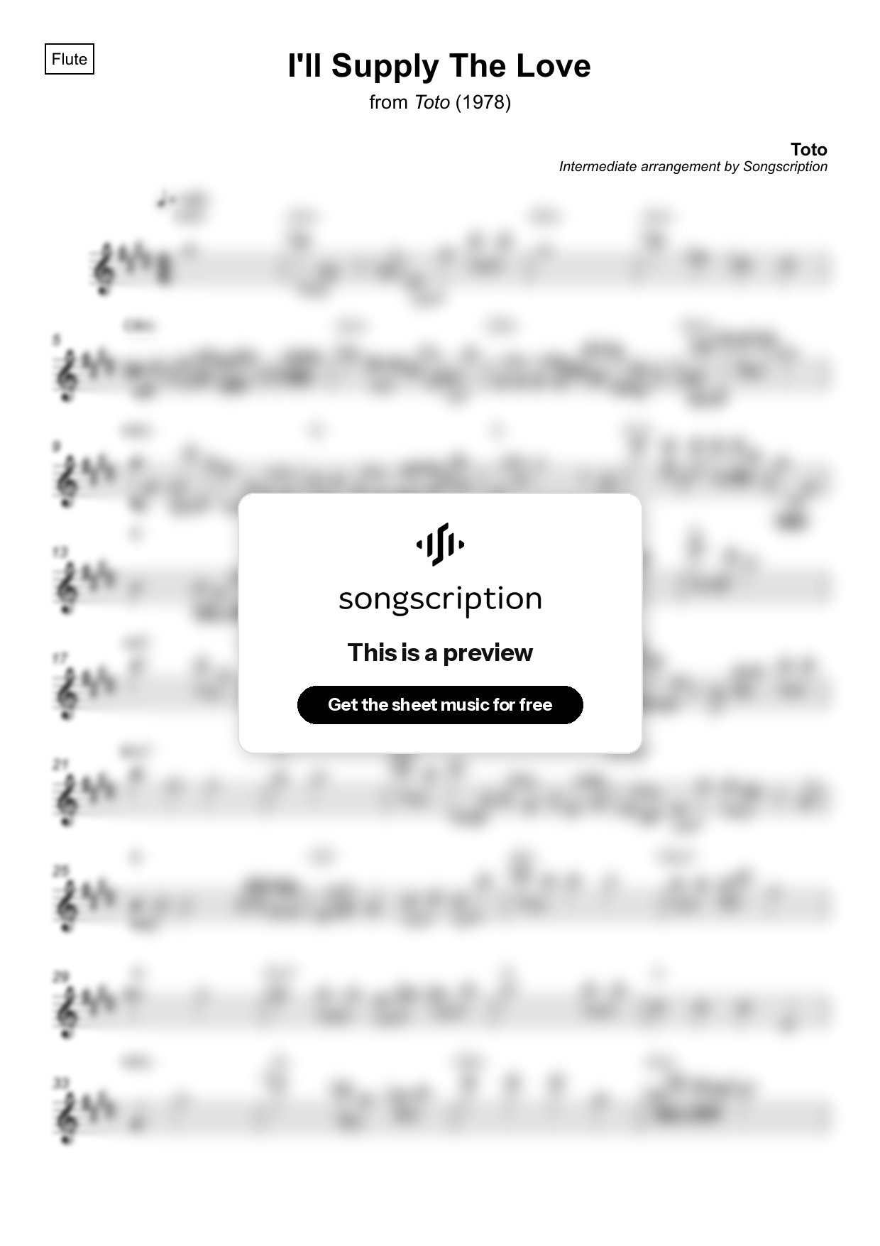 Intermediate Flute Sheet Music for "I'll Supply The Love" by Toto
