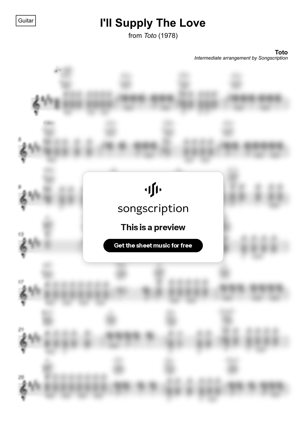 Intermediate Acoustic Guitar Sheet Music for "I'll Supply The Love" by Toto