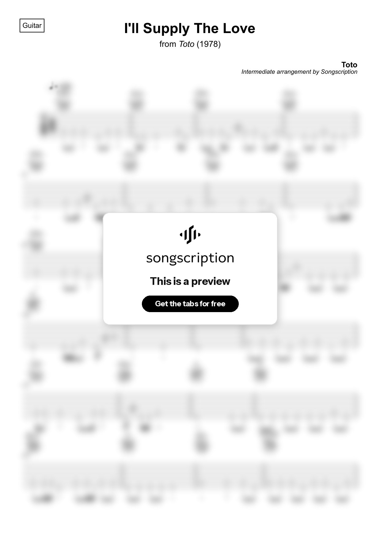 Intermediate Acoustic Guitar Tabs for "I'll Supply The Love" by Toto