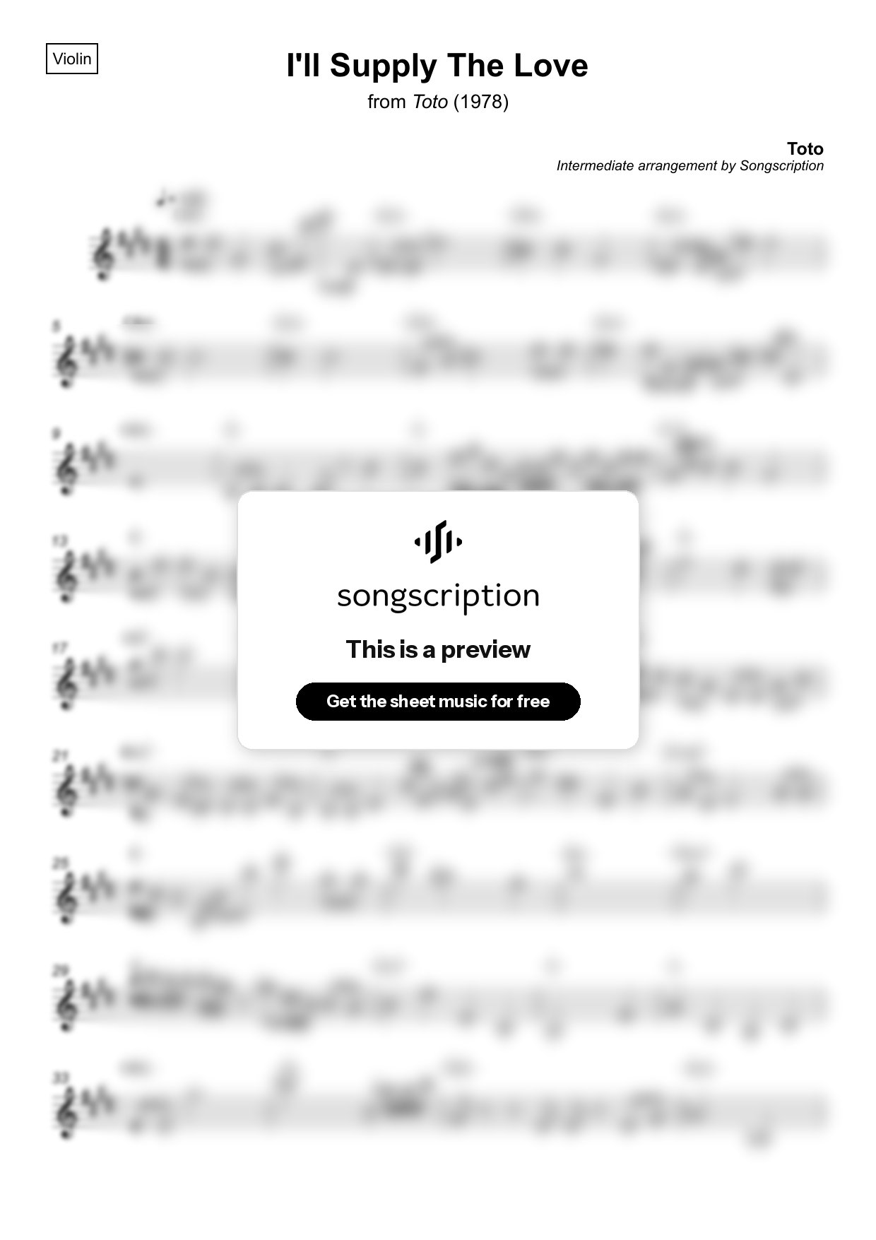 Intermediate Violin Sheet Music for "I'll Supply The Love" by Toto