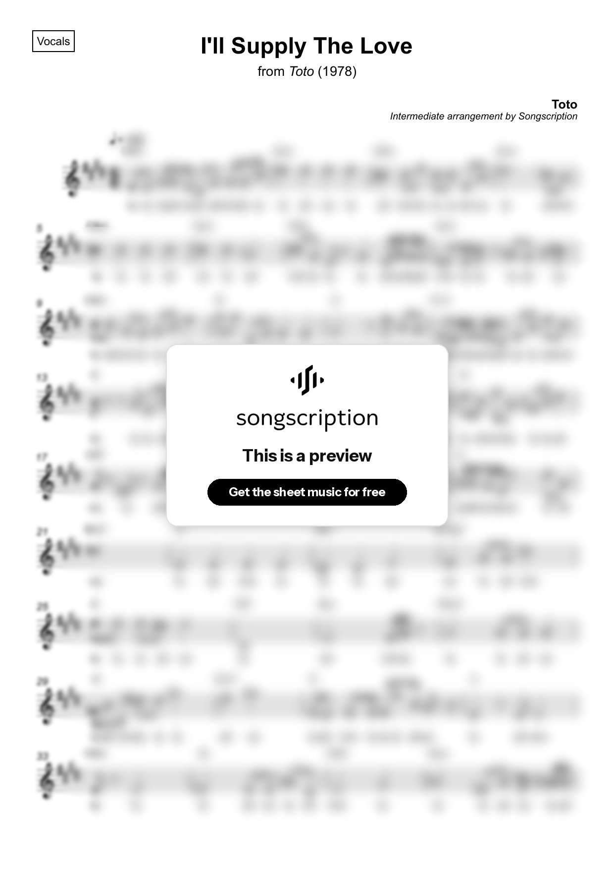 Intermediate Vocals Sheet Music for "I'll Supply The Love" by Toto