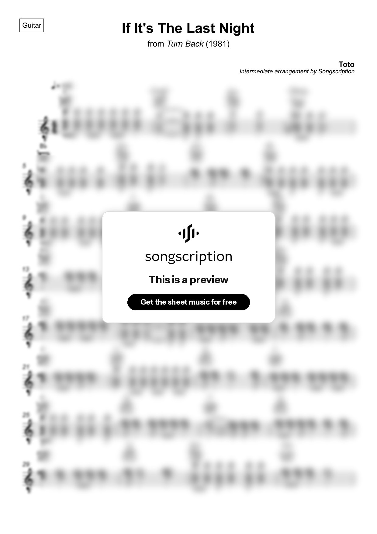 Intermediate Acoustic Guitar Sheet Music for "If It's The Last Night" by Toto