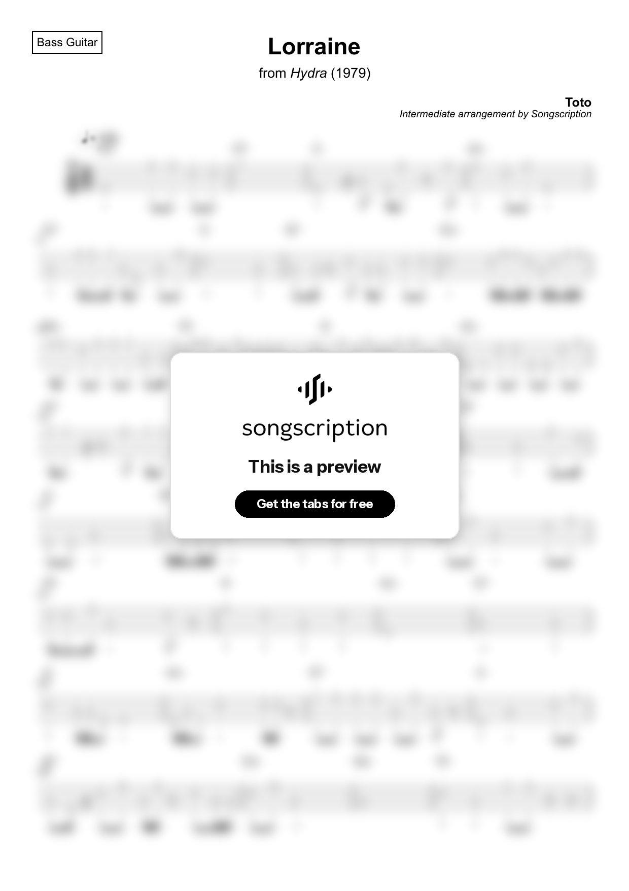 Intermediate Bass Guitar Tabs for "Lorraine" by Toto