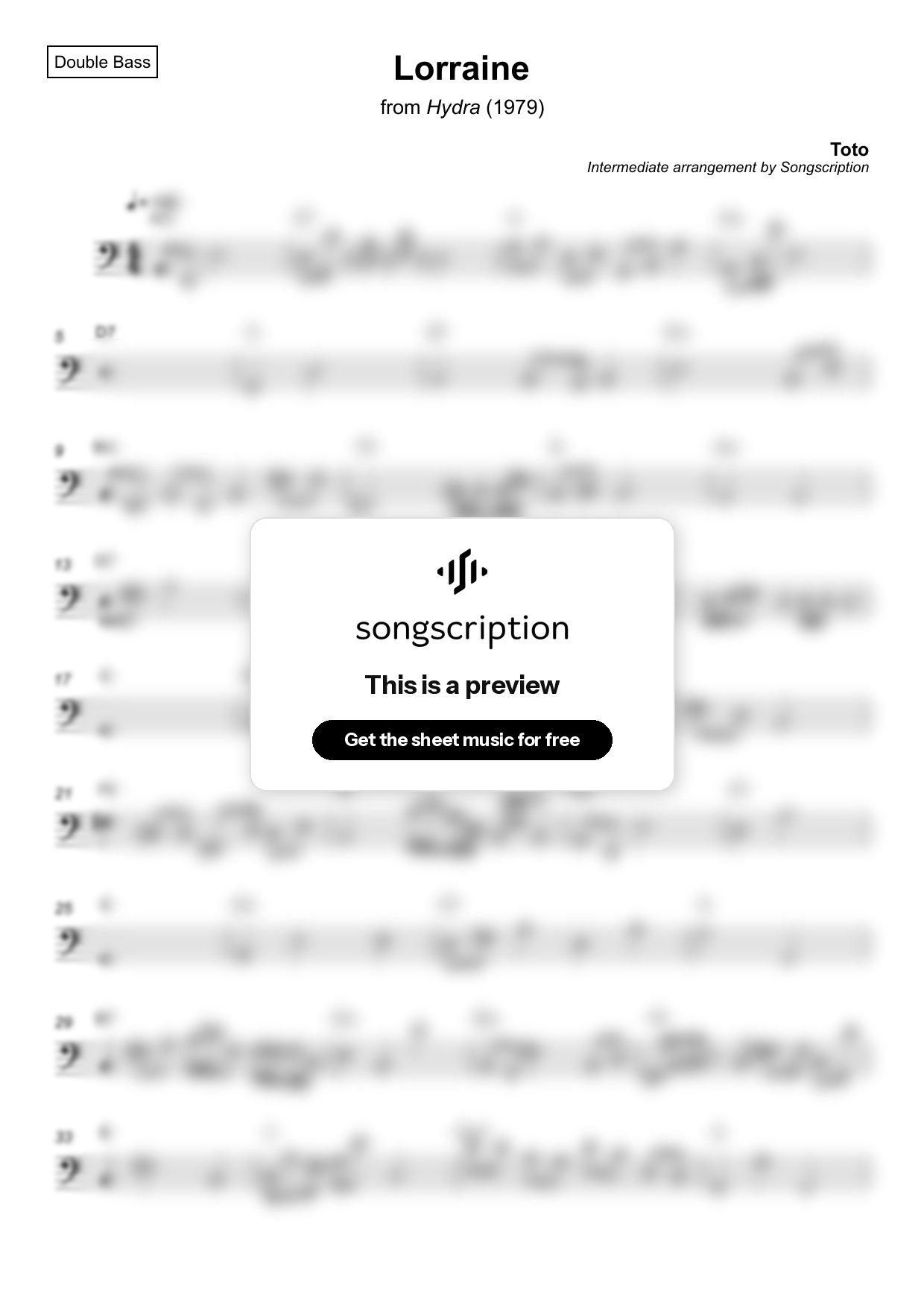 Intermediate Double Bass Sheet Music for "Lorraine" by Toto
